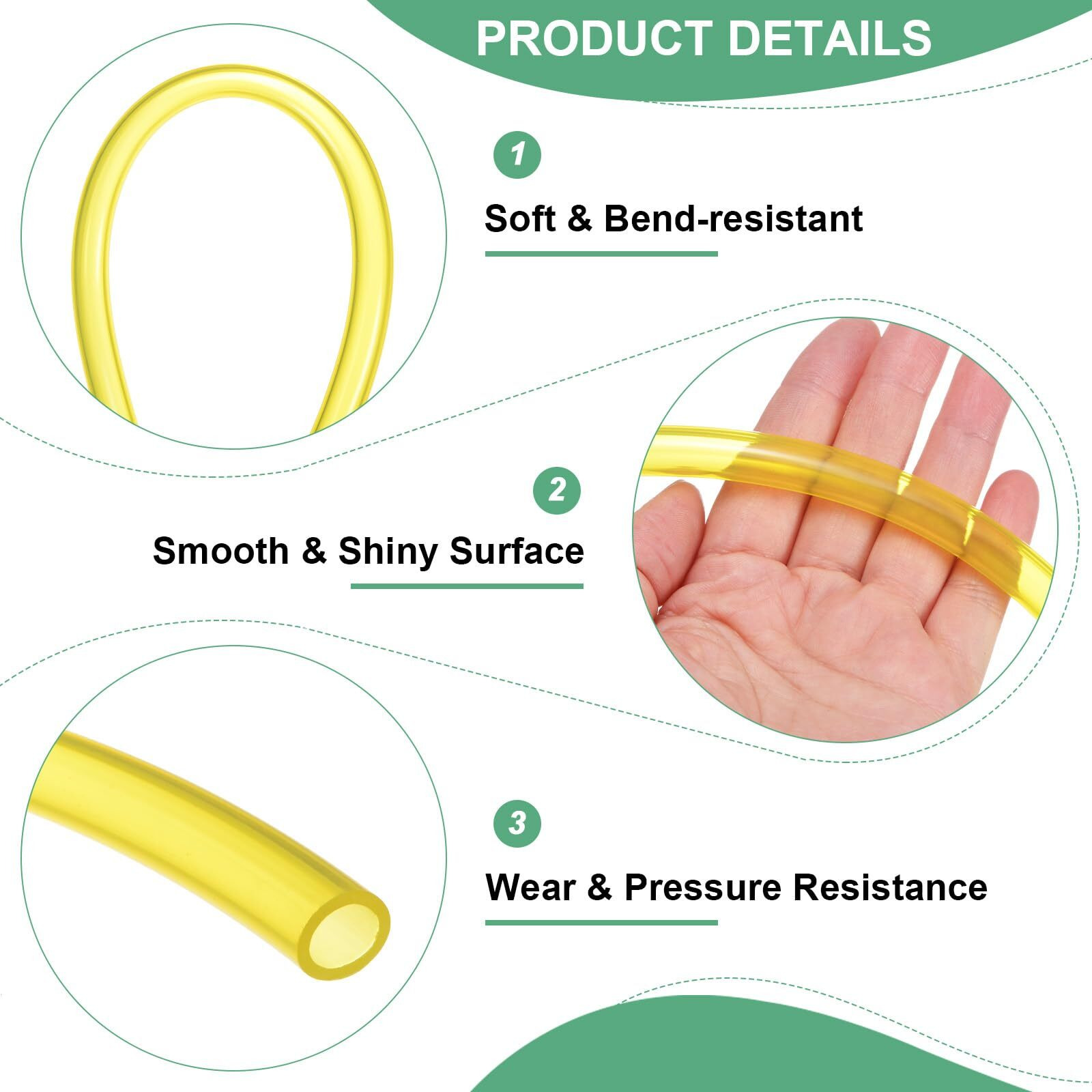 M Meterxity Tubing Carburetor Fuel Vent Line, 7Mm(0.28"") Id 10Mm(0.39"") Od 2M(7') Long Polyurethane Gas Oil Tube For Atv/Go Kart/Dirt Bike, Universal Petrol Pipe Replacement [Yellow]