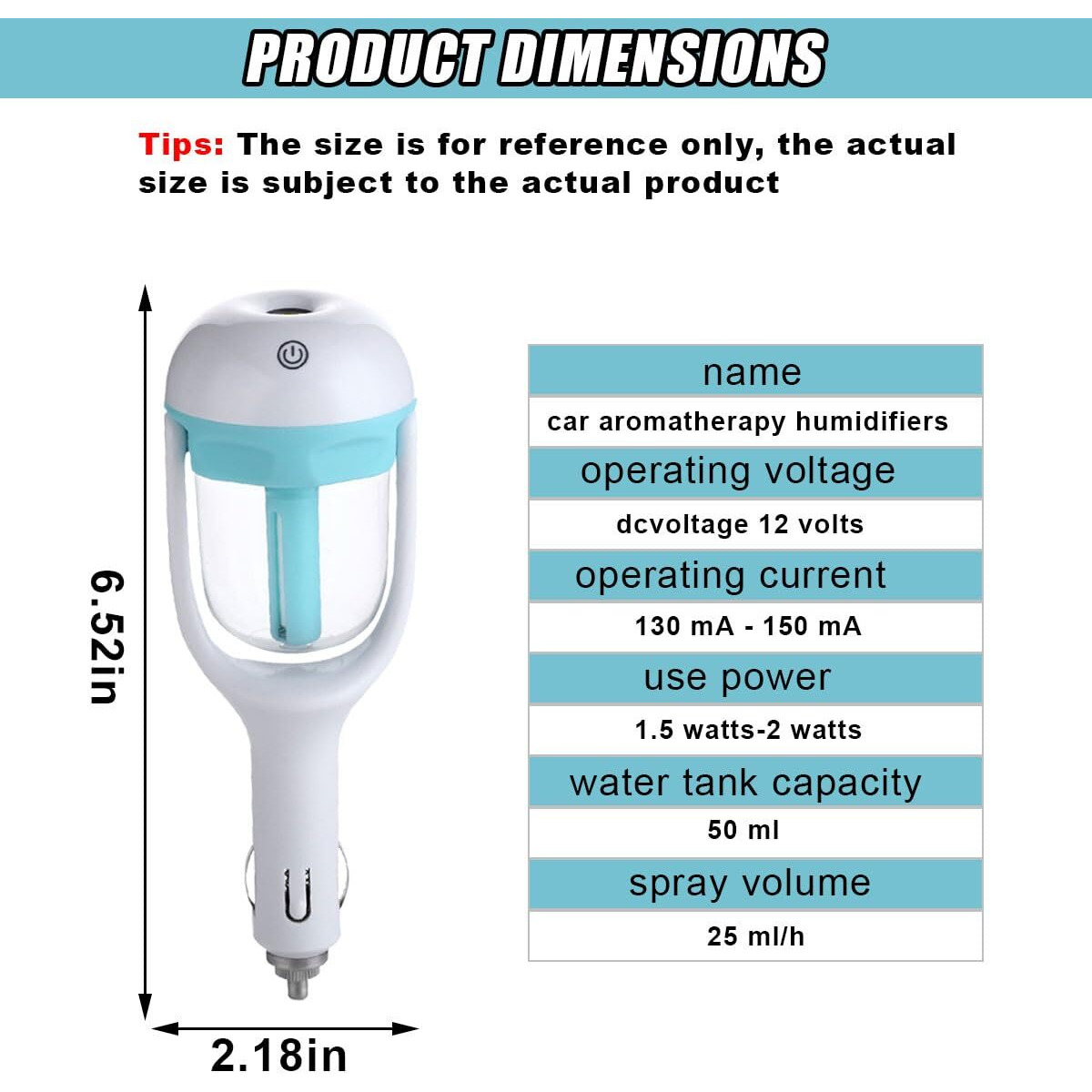 Duscoke Car Humidifier, Portable Mini Aromatherapy Essential Oil Diffuser, 180-Degree Rotation Cool Mist Humidifier, Vehicle Air Freshener Diffuser With 12V Charging Port For Home Office (Blue)