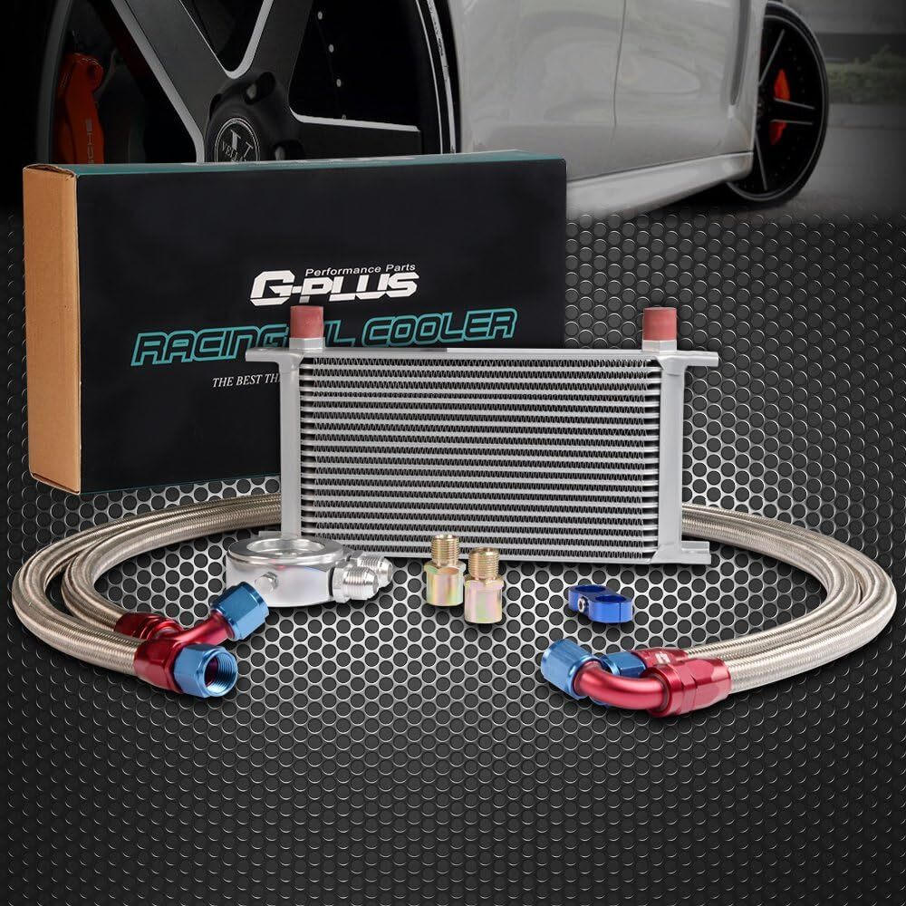 G-Plus Universal 19 Row An10-10An Aluminum Engine Transmisson Oil Cooler Kit & Oil Cooler Kit English-Style C Silver
