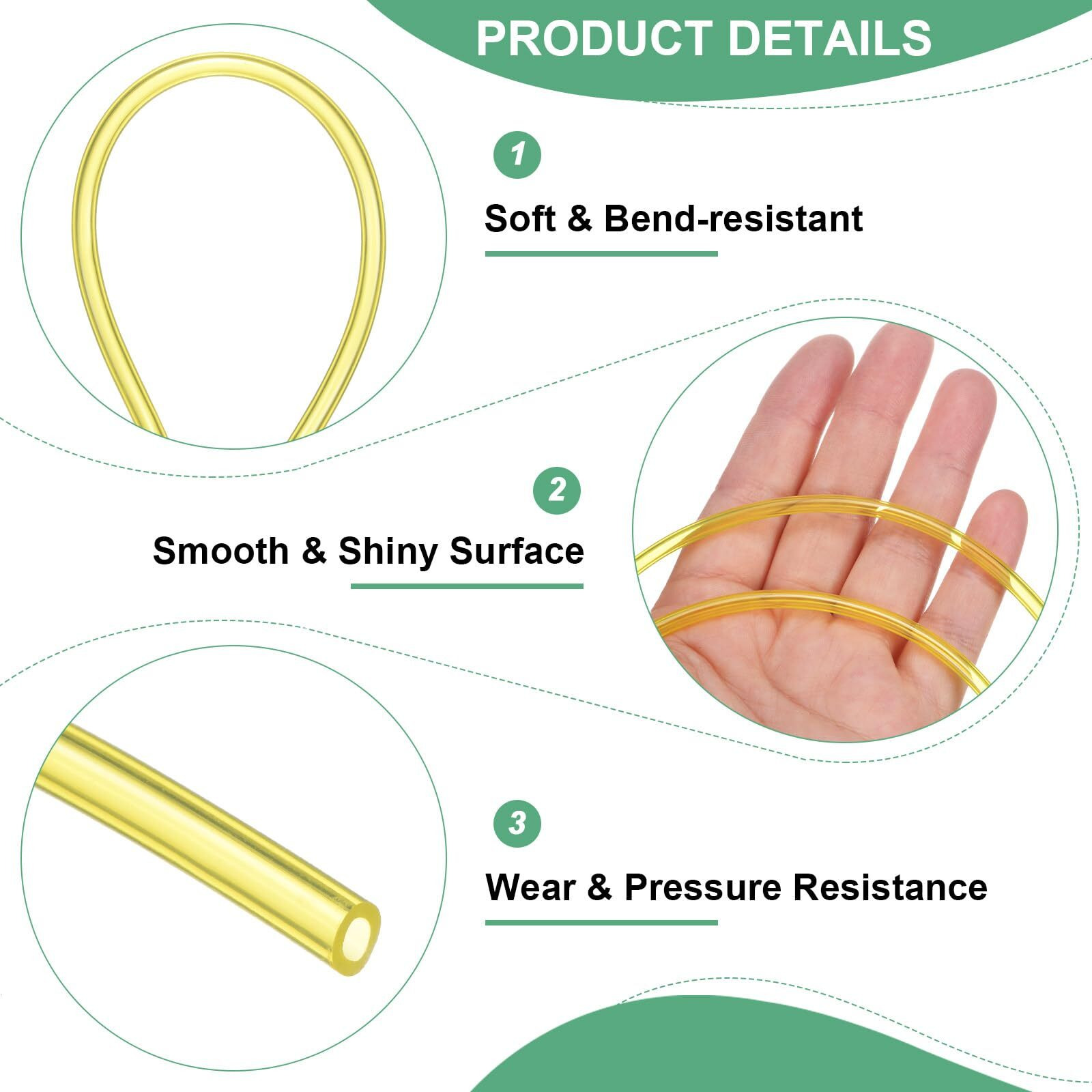 M Meterxity Tubing Carburetor Fuel Vent Line, 2Mm(0.08"") Id 3.5Mm(0.14"") Od 1.5M(5') Long Polyurethane Gas Oil Tube For Atv/Go Kart/Dirt Bike, Universal Petrol Pipe Replacement [Yellow]