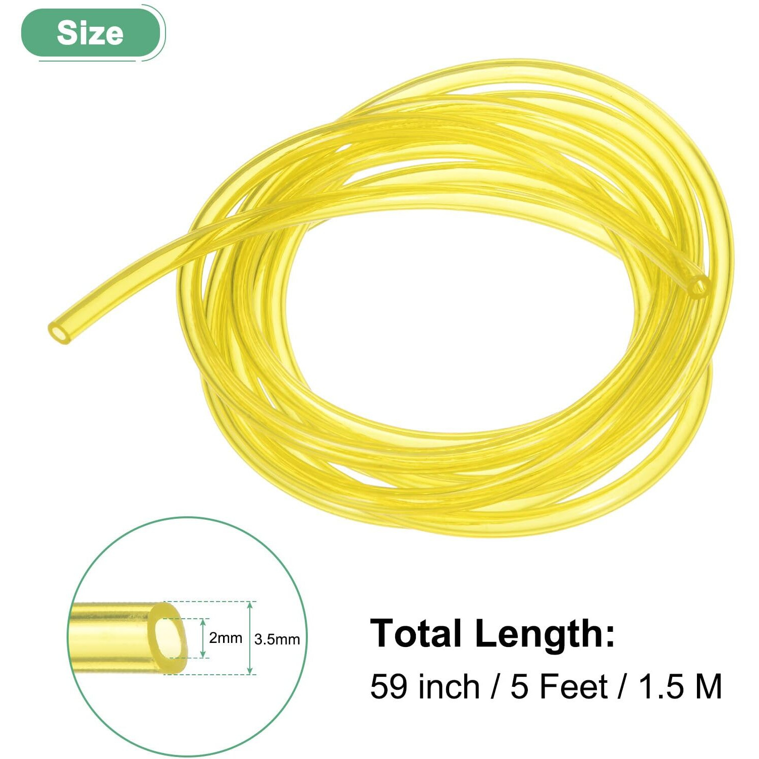 M Meterxity Tubing Carburetor Fuel Vent Line, 2Mm(0.08"") Id 3.5Mm(0.14"") Od 1.5M(5') Long Polyurethane Gas Oil Tube For Atv/Go Kart/Dirt Bike, Universal Petrol Pipe Replacement [Yellow]