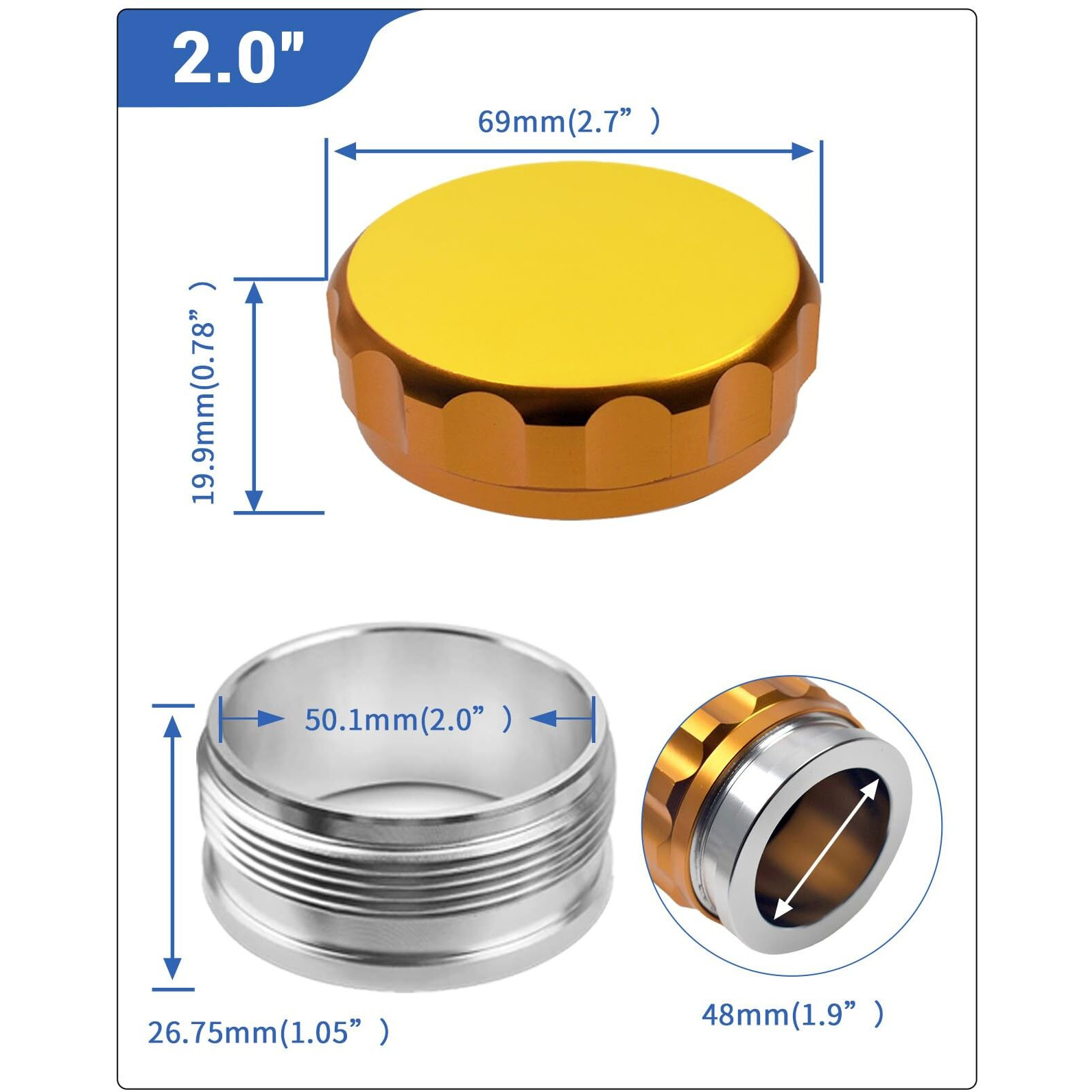 2 Inch Weld Gas Cap Universal Aluminum Alloy Fuel Cap With Weld On Filler Neck Oil Tank Cap For Automotive And Industrial Applications(Golden)