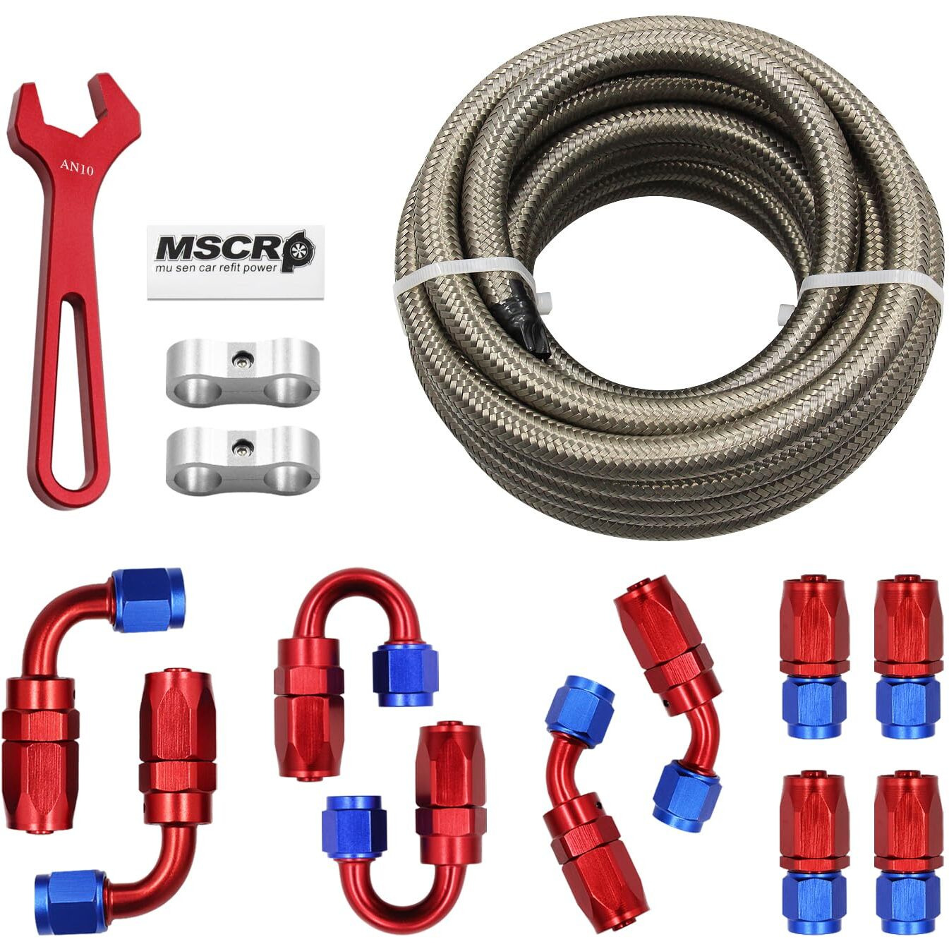 10An 20Ft Fuel Line Hose Kit With Fitting, Stainless Steel Braided 5/8"" Cpe Fuel Oil Hose- 14.27Mm Id (An10, Stainless Steel)