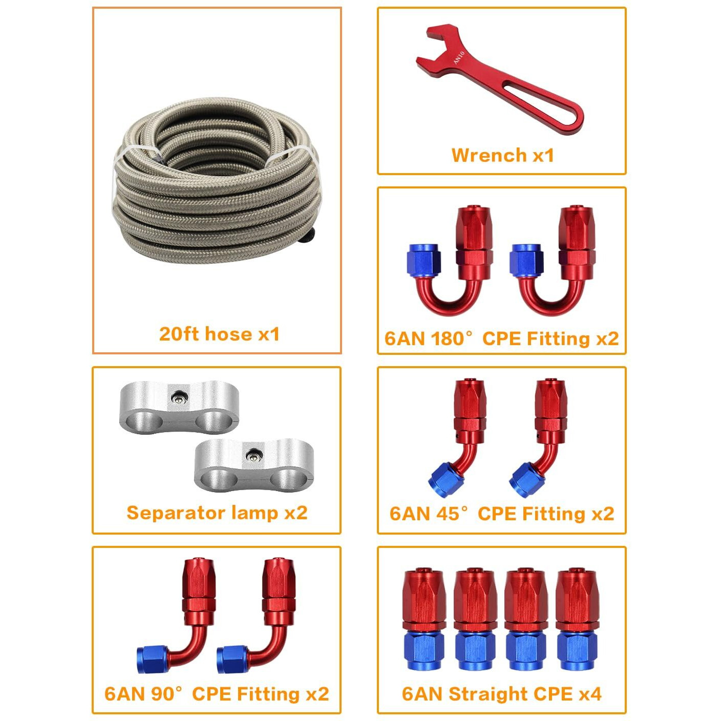 10An 20Ft Fuel Line Hose Kit With Fitting, Stainless Steel Braided 5/8"" Cpe Fuel Oil Hose- 14.27Mm Id (An10, Stainless Steel)