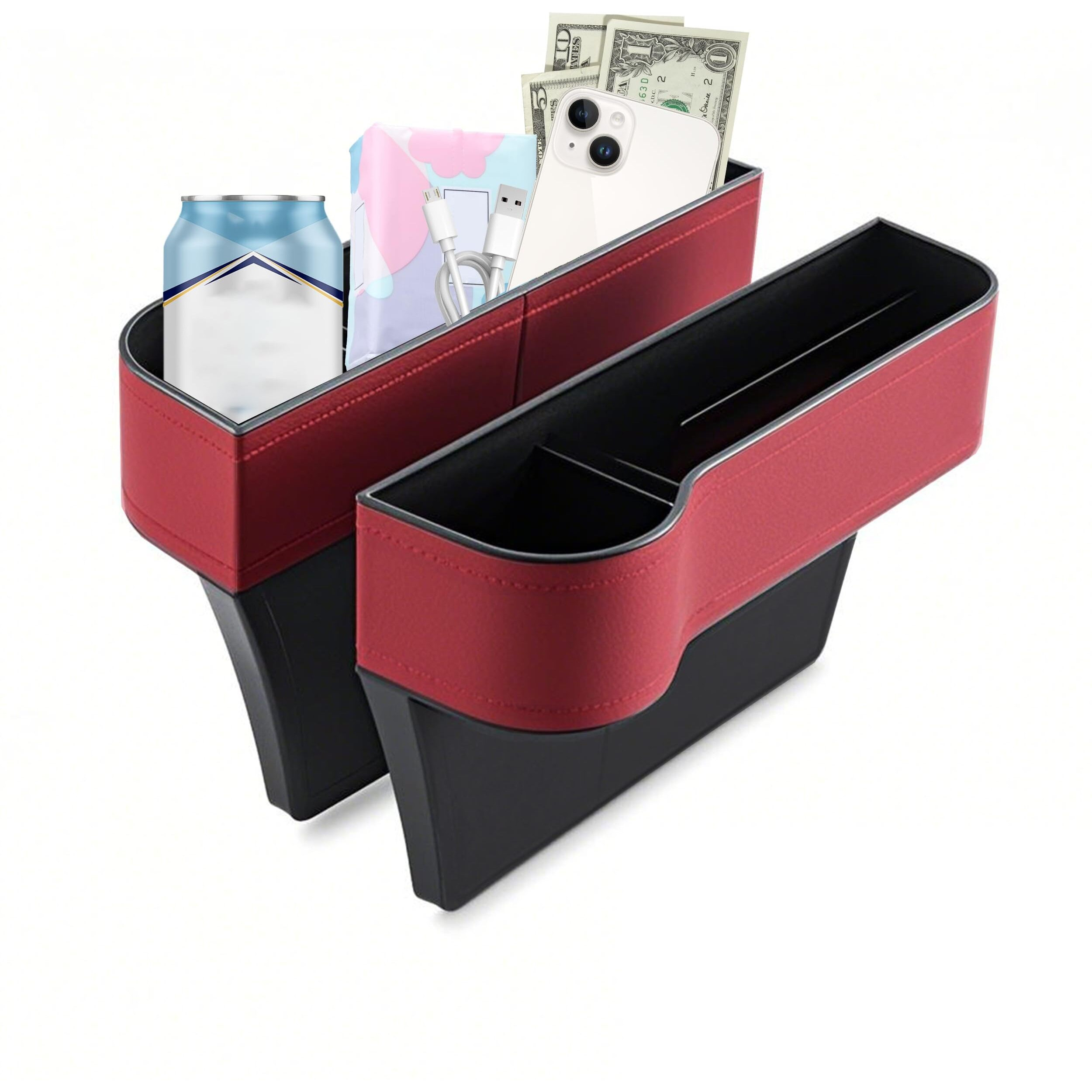 Aiusln 2 Pc Car Seat Gap Filler Organizer, Multifunctional Pu Leather Car Seat Organizer With Cup Holder For Drink,Universal Fit Fill The Gap Between Seat Storages For Phone Glasses Keys Gifts