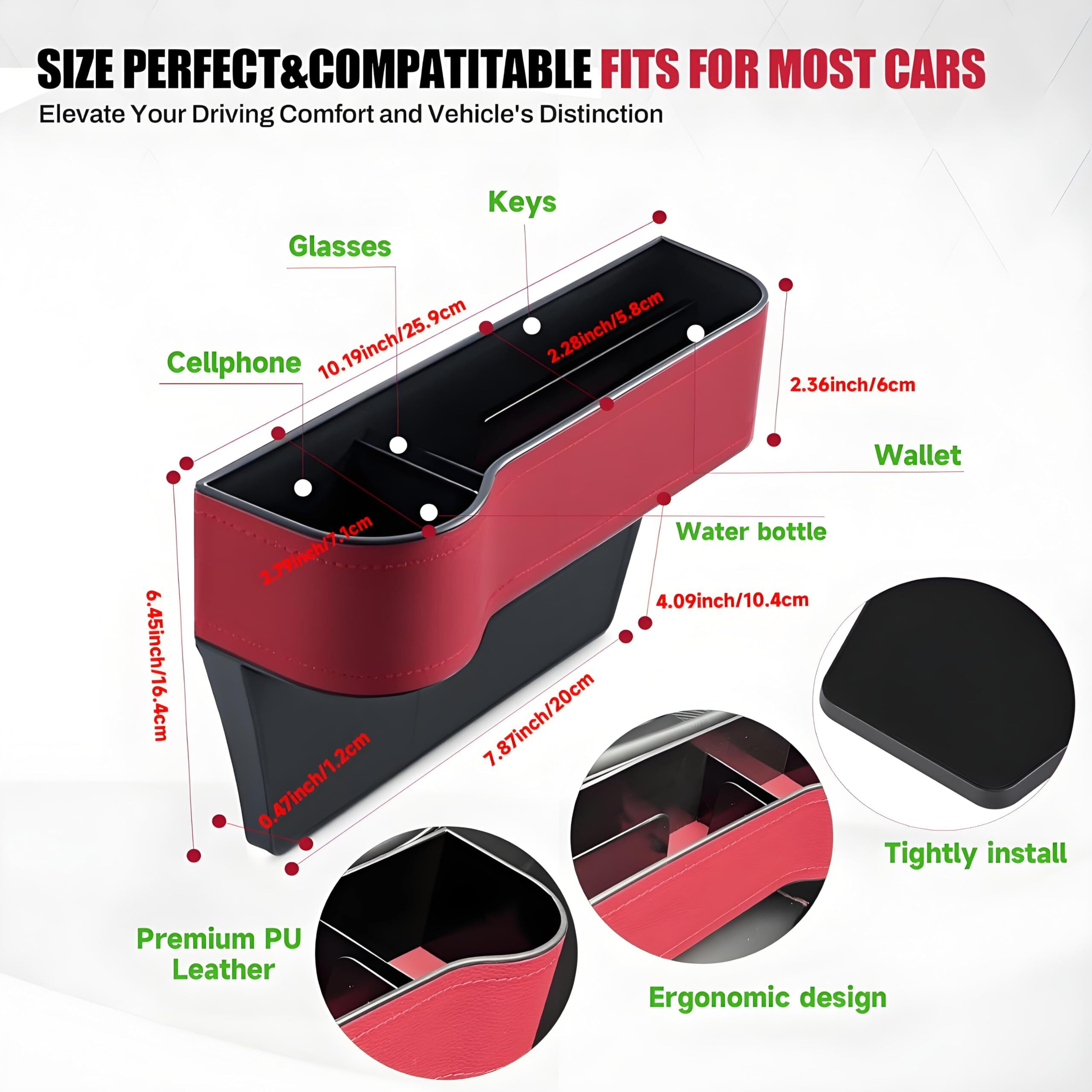 Aiusln 2 Pc Car Seat Gap Filler Organizer, Multifunctional Pu Leather Car Seat Organizer With Cup Holder For Drink,Universal Fit Fill The Gap Between Seat Storages For Phone Glasses Keys Gifts