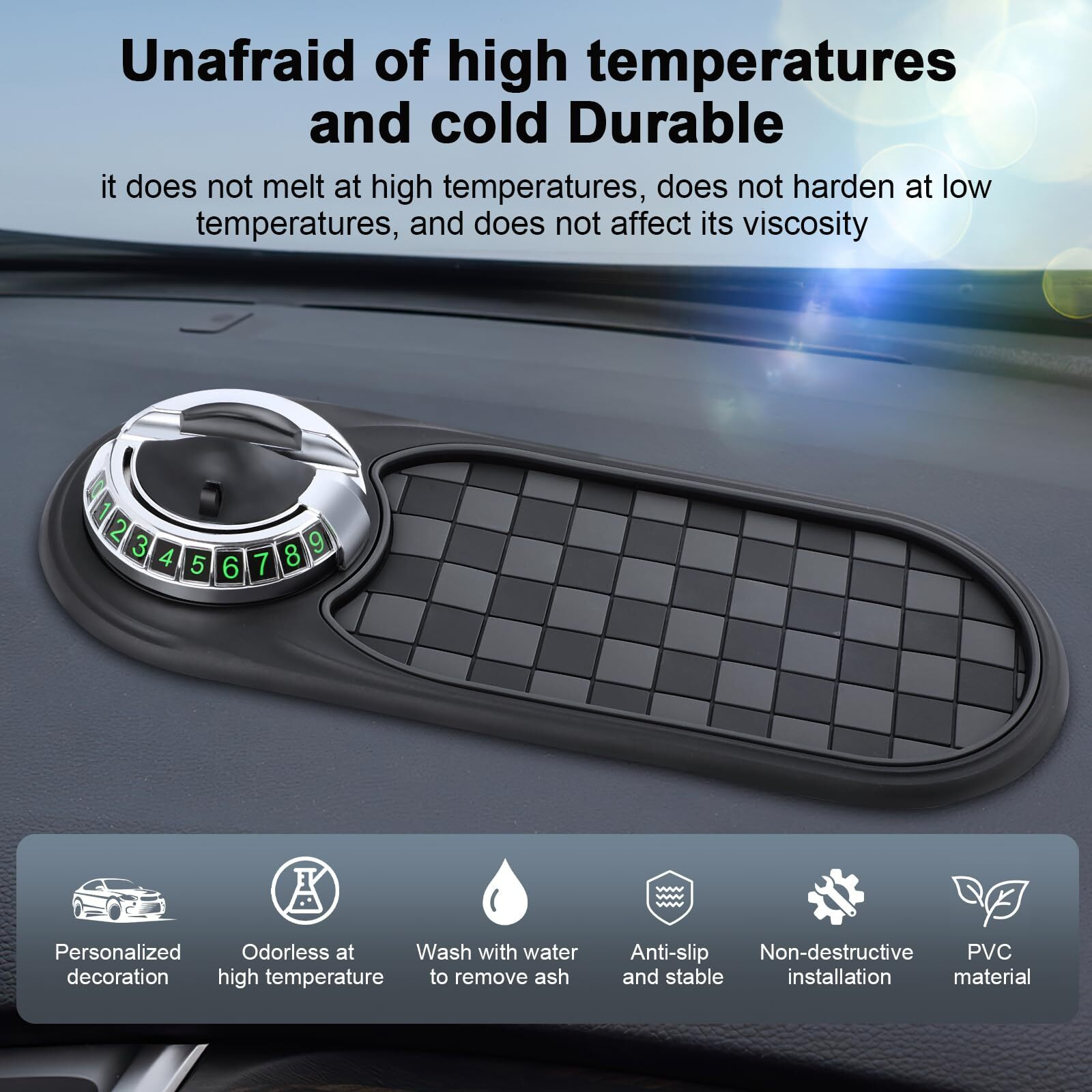 Xbegix Multifunction Car Anti-Slip - Rotatable Anti Skid Dashboard With Phone Holder - Car Gadgets - Large For Phones Sunglasses Keys - Universal Car Anti Slip With Temporary Parking Number (Golden)