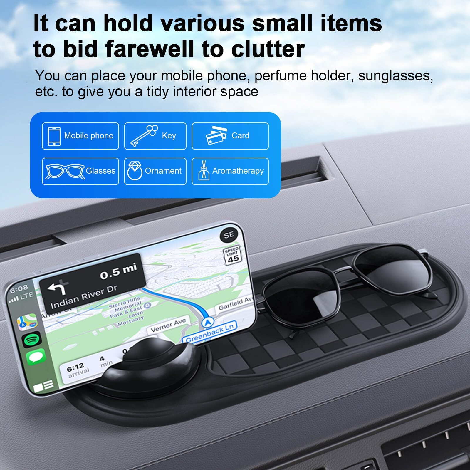 Xbegix Multifunction Car Anti-Slip - Rotatable Anti Skid Dashboard With Phone Holder - Car Gadgets - Large For Phones Sunglasses Keys - Universal Car Anti Slip With Temporary Parking Number (Golden)