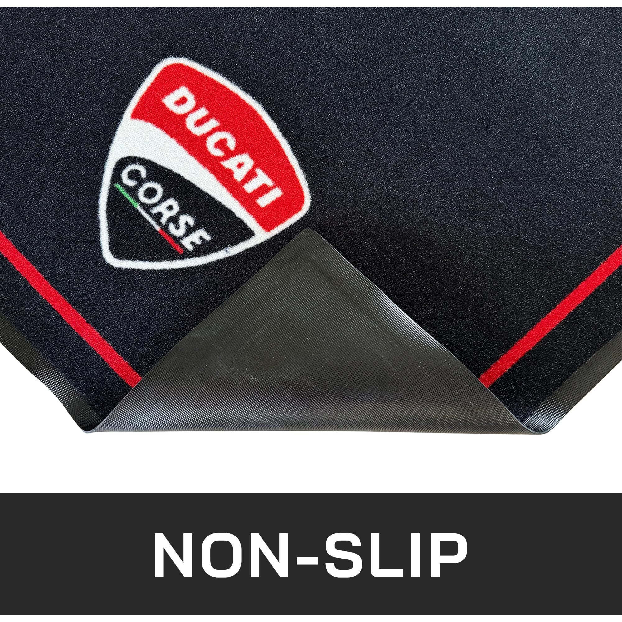 Motorcycle Mat For Garage 79X31 Inches Pit Garage Floor Mat Oil Absorbent Pad Pvc Rubber Backing Layer Protects Floor From Spills, Drips, Splashes And Stains Washable - Ducati