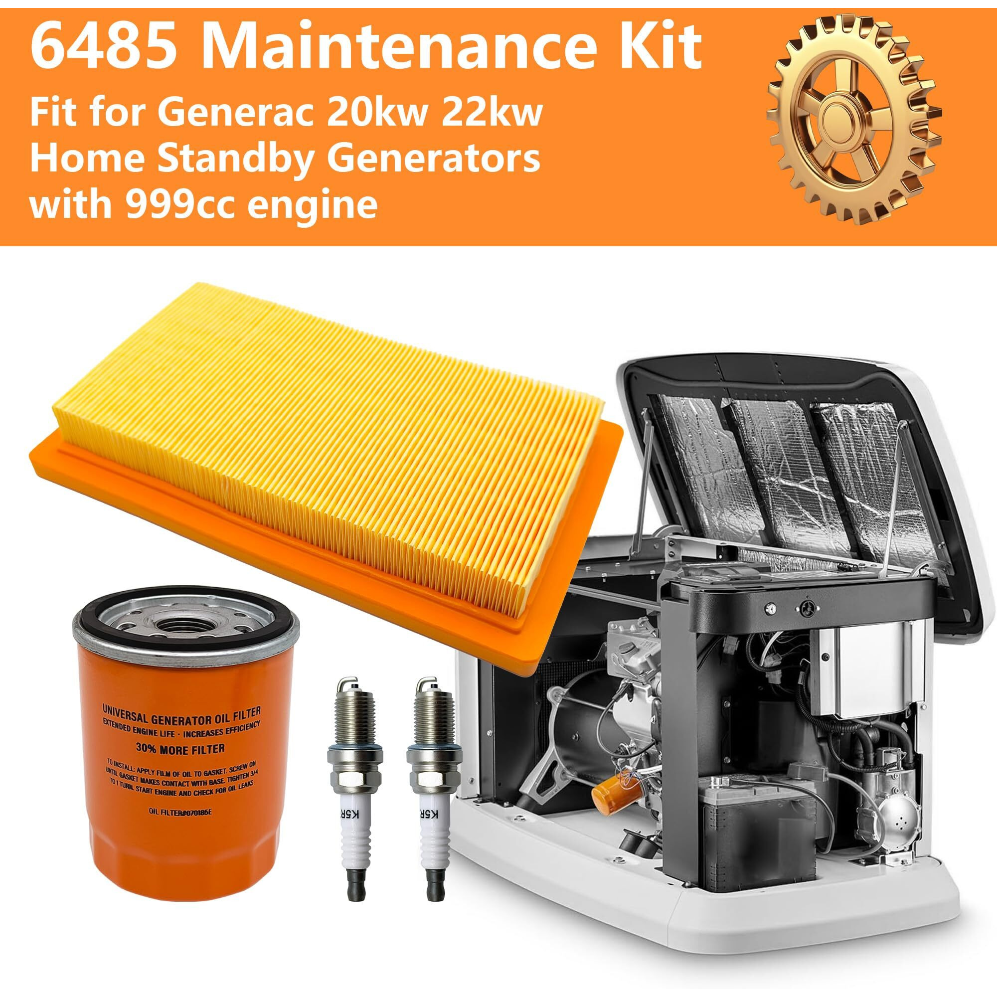 Ygq 6485 Maintenance Kit Replacement Oil Air Filter For Generac 0J8478S 070185Es Fits Most 16 To 26 Kw Air Cooled Generators 20Kw And 22Kw Standby Generators With 999Cc Engine