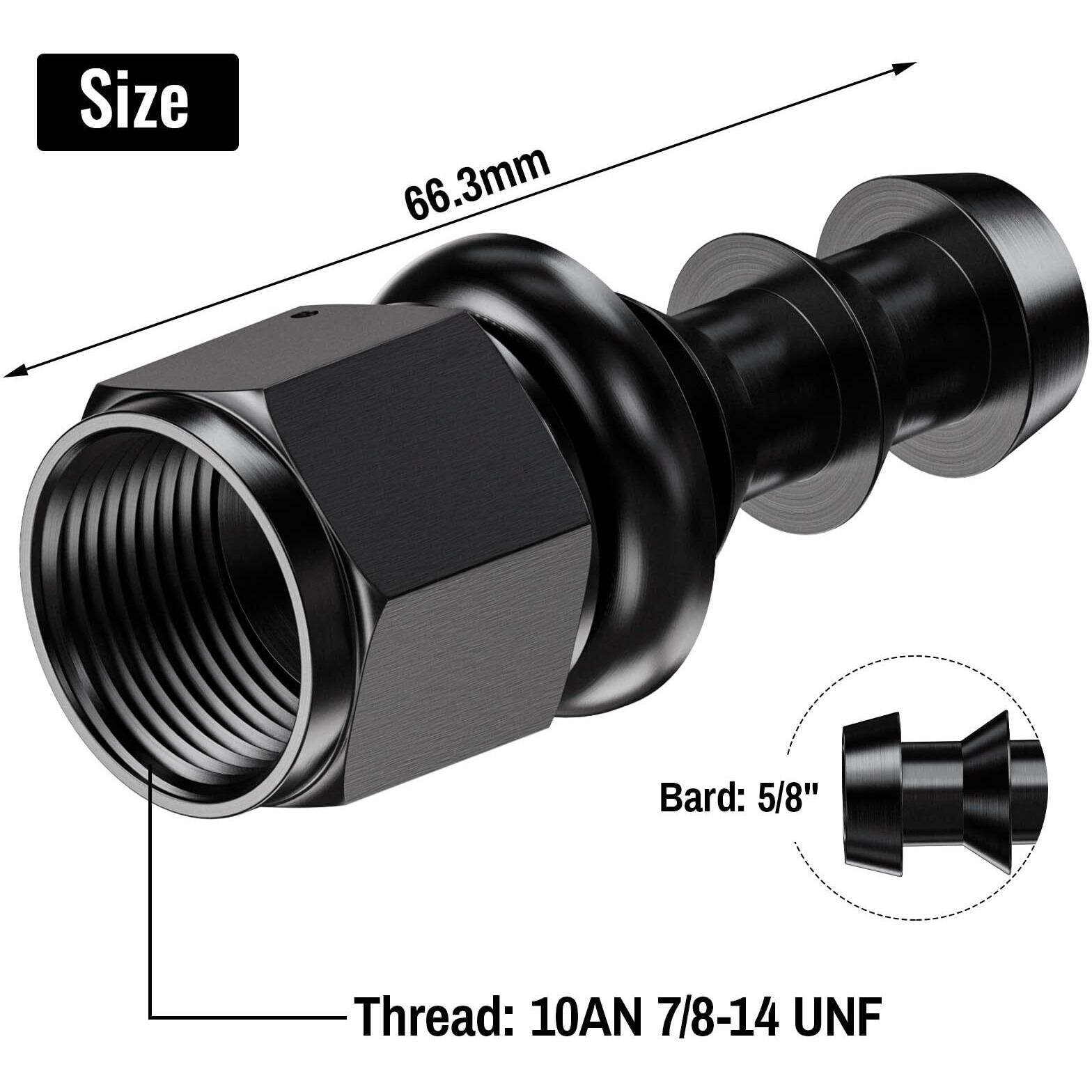 2Pcs Straight 10An Female To 5/8"" Push Lock Hose Fitting End For Rubber Fuel Line, Black Hard Two Stage Barb Aluminum Anodized Connector, Automotive Accessories For Vehicle Fuel Oil Line Modification