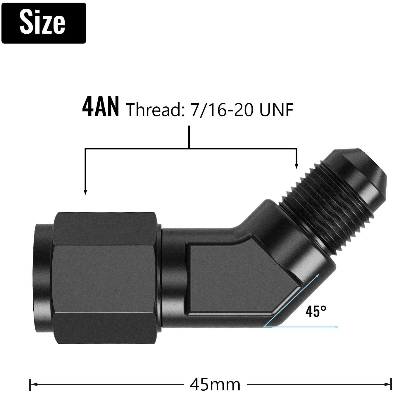 Truckmeter 45 Degree 4An Female To 4An Male Swivel Flare Union Fitting Adapter, Black Hard Aluminum Hex Anodized Connector, Automotive Accessories Suitable For Vehicle Fuel Oil Line Modification