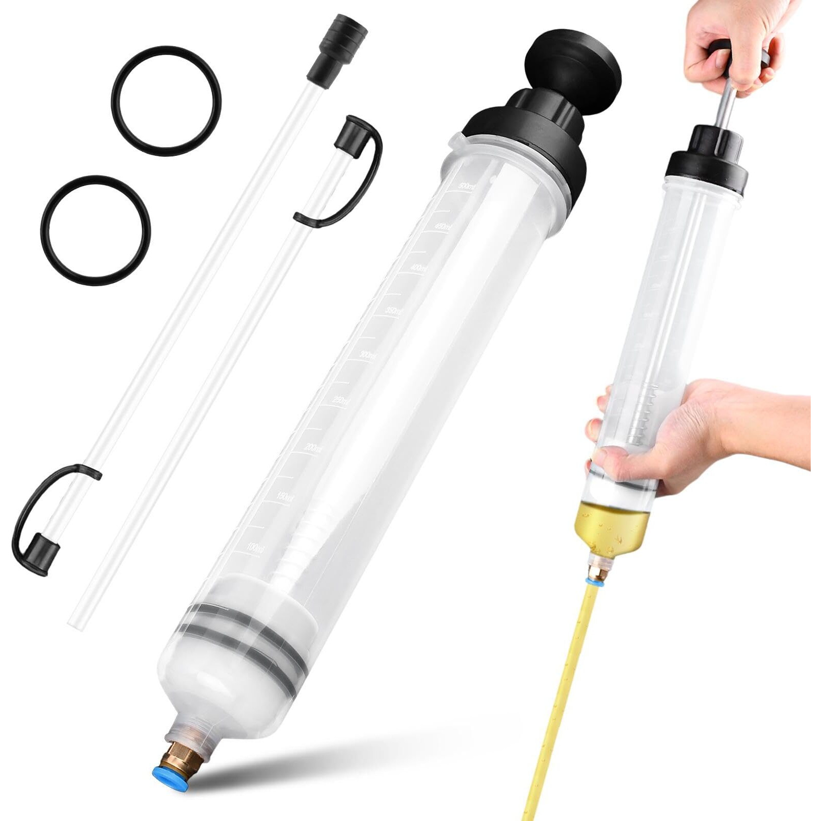Automotive Fluid Extractor Pump, 500Cc Multi-Purpose Oil Change Syringes With Hose, Manual Suction Vacuum Fuel Car Transfer Fluid Oil Change Evacuator