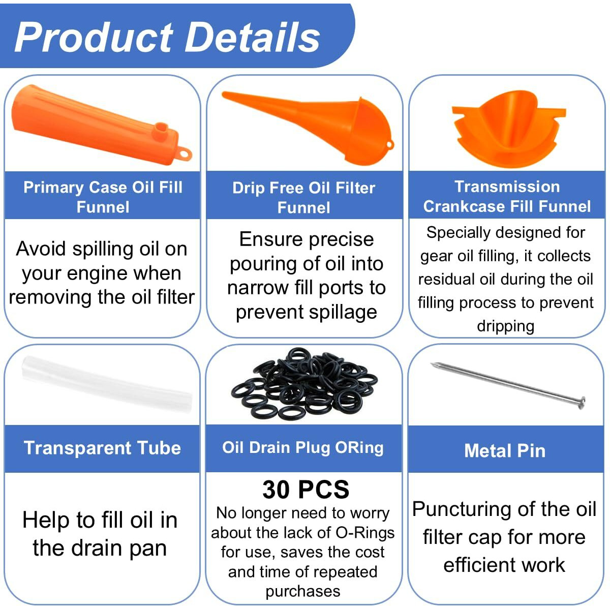 Oil Change Tool Kit For Harley Davidson Accessories,Oil Filter Wrench,Crankcase Fill Tool,Primary Case Funnel,Drip-Free Oil Filter Funnel,30Pcs O-Rings