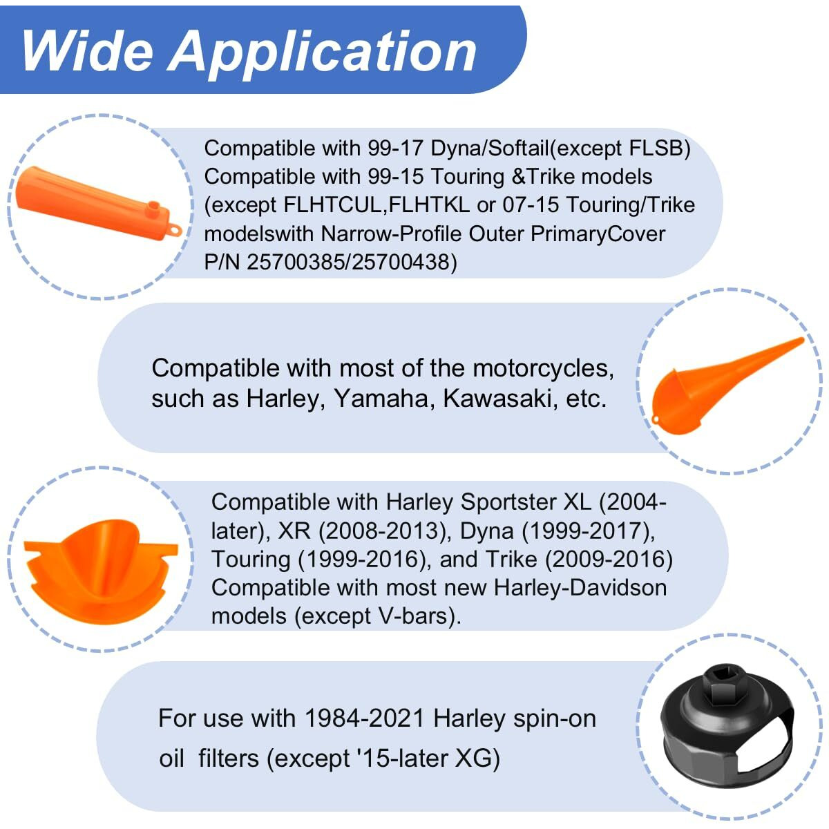 Oil Change Tool Kit For Harley Davidson Accessories,Oil Filter Wrench,Crankcase Fill Tool,Primary Case Funnel,Drip-Free Oil Filter Funnel,30Pcs O-Rings