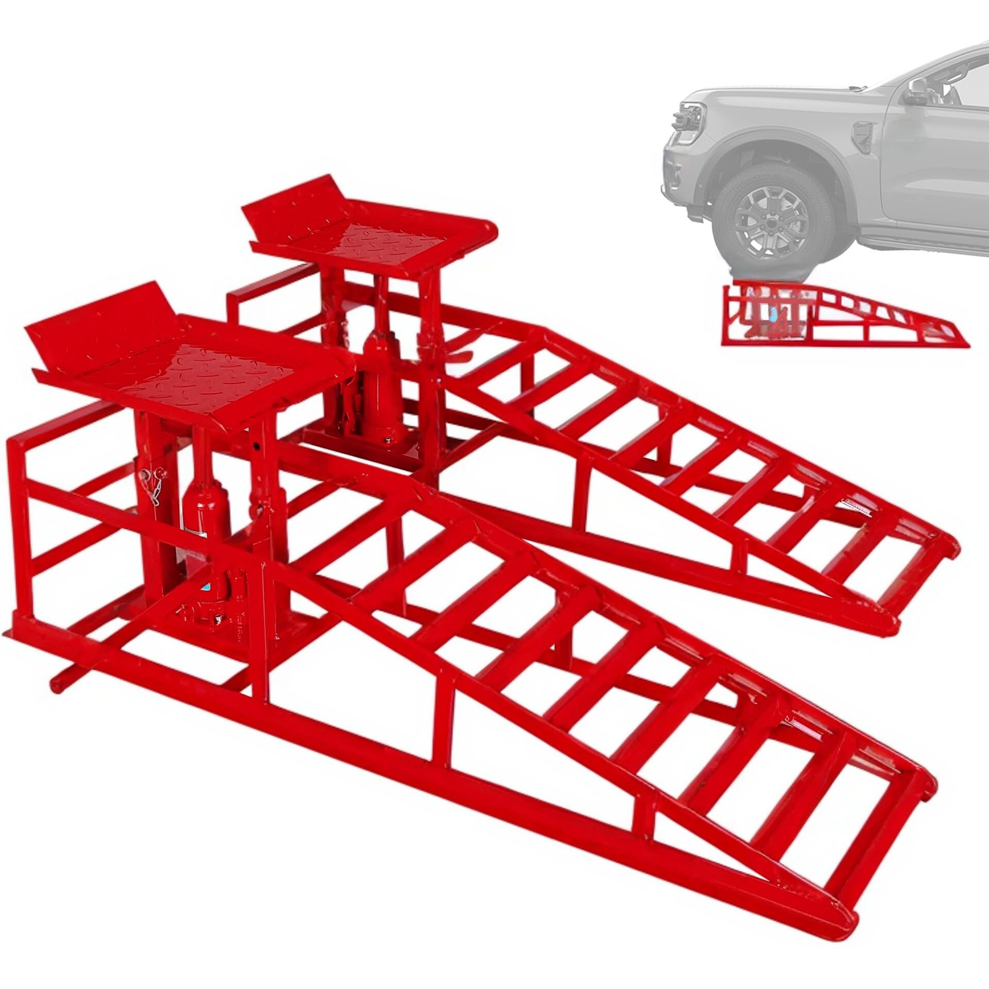 Lockietta 2 Pack Hydraulic Car Ramps, 11050Lbs 5T Car Ramp High Lift 9""-14.2"", Heavy Duty Steel Car Lift Ramp, Automotive Truck Service Ramps For Oil Changes Support Jack For Maintenance, Red