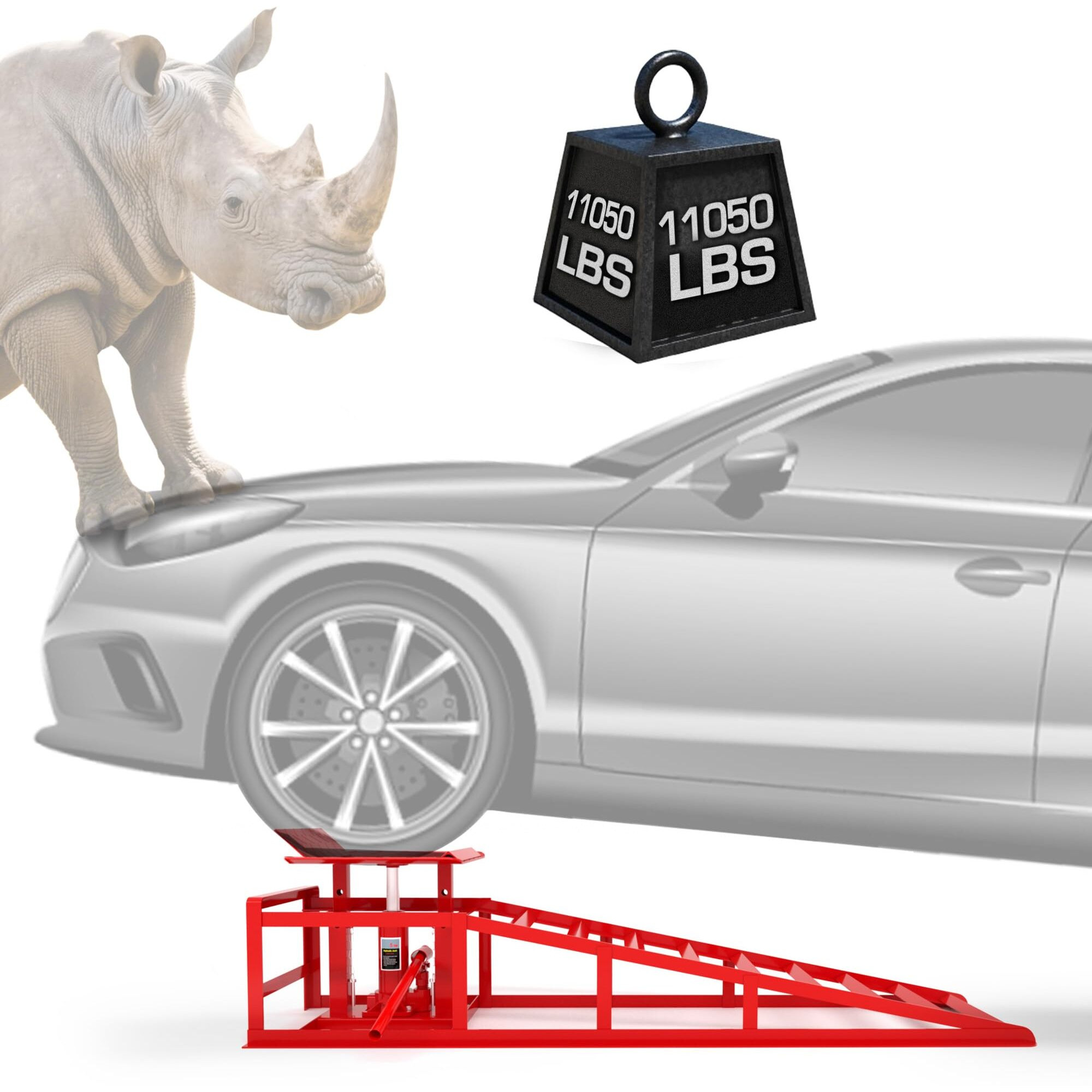 Lockietta 2 Pack Hydraulic Car Ramps, 11050Lbs 5T Car Ramp High Lift 9""-14.2"", Heavy Duty Steel Car Lift Ramp, Automotive Truck Service Ramps For Oil Changes Support Jack For Maintenance, Red