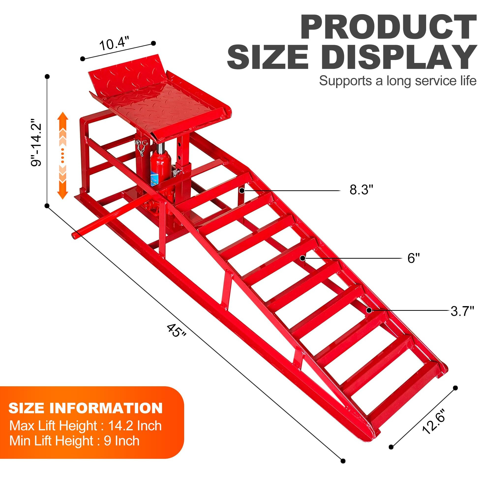 Lockietta 2 Pack Hydraulic Car Ramps, 11050Lbs 5T Car Ramp High Lift 9""-14.2"", Heavy Duty Steel Car Lift Ramp, Automotive Truck Service Ramps For Oil Changes Support Jack For Maintenance, Red