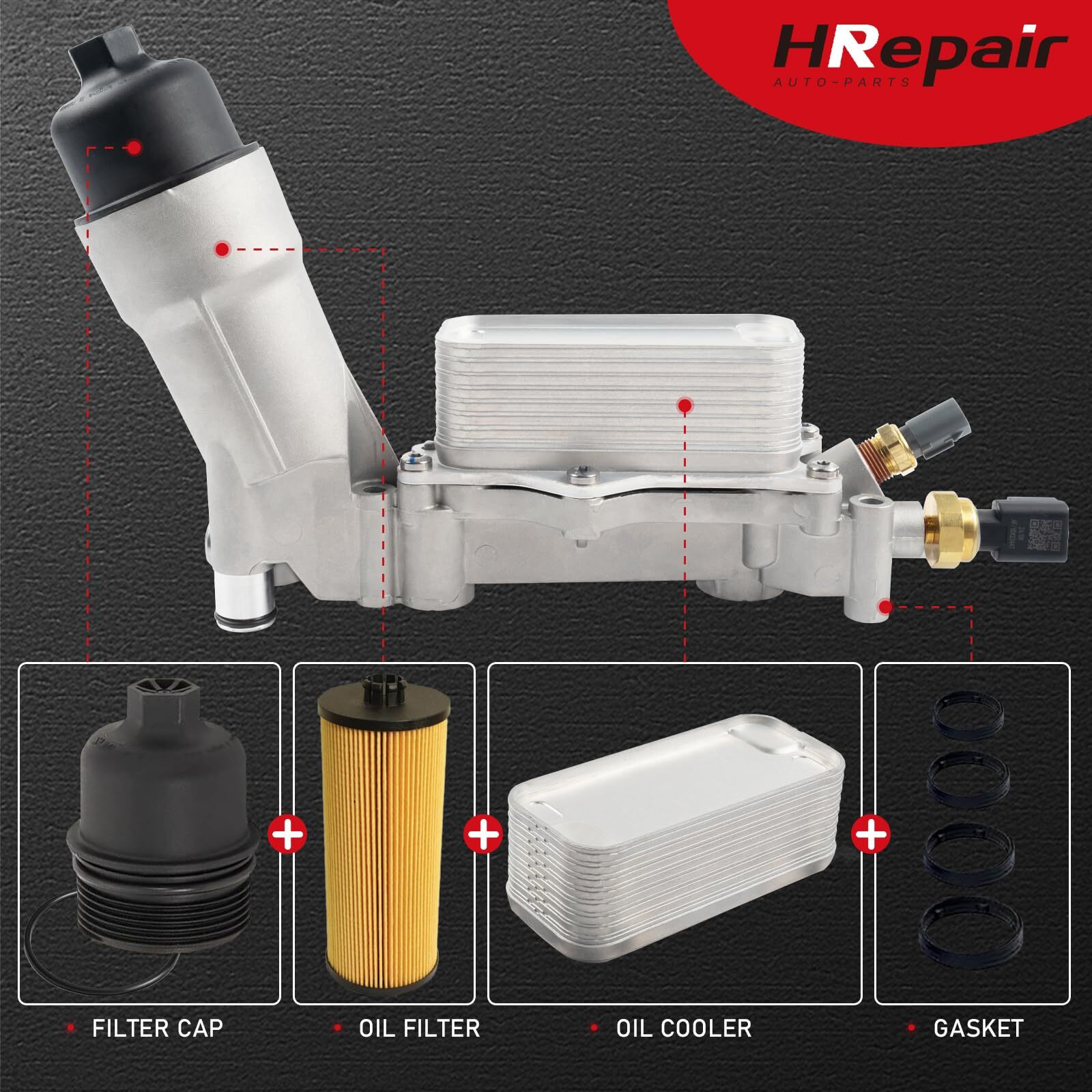 Hrepair 926-959 926-876 Aluminum Engine Oil Cooler,3.6 Oil Filter Housing Assembly Fits 2011-2023 Jeep Wrangler Cherokee Dodge Charger Journey Challenger Ram 1500 Promaster Chrysler 200 300