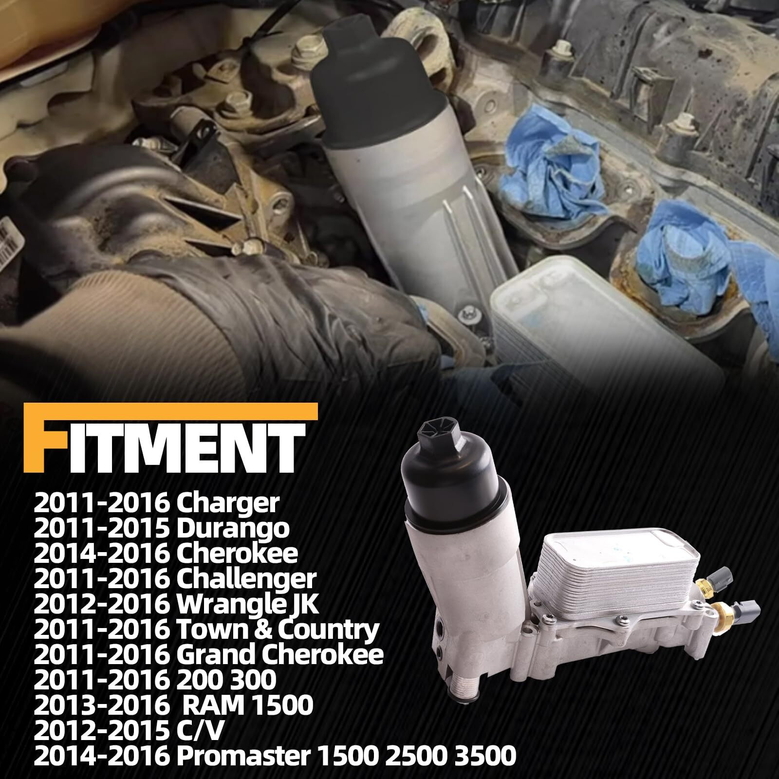 926-959 926-876 Aluminum Oil Cooler Oil Filter Housing With Kit Oil Cooler Gaskets And Sensors Compatible With 2011-2016 Chrysler 200 300 Charger Challenger Journey Wrangler Ram Promaster 3.6L