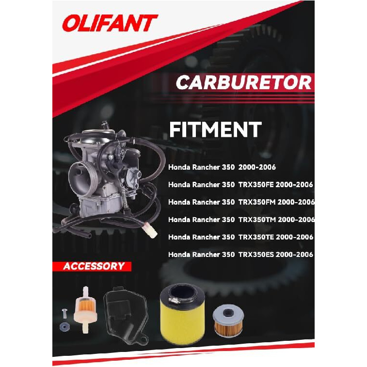 Carburetor For Honda Rancher 350 Trx350 2000-2006 Trx350Fe Trx350Fm Trx350Tm Trx350Te Trx350Es With Air Filter Oil Filter