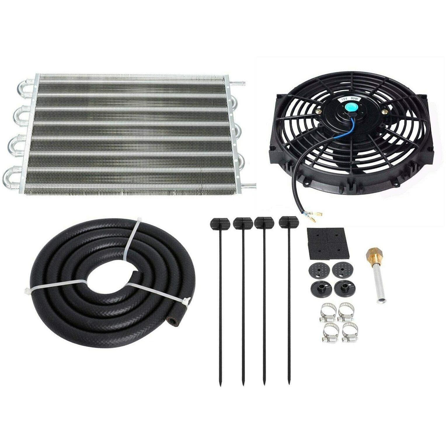 Magqoo 8 Row Tube And Fin Transmission Cooler High Performance Aluminium Oil Cooler Kit W/ 10"" Radiator Cooling Fan Universal
