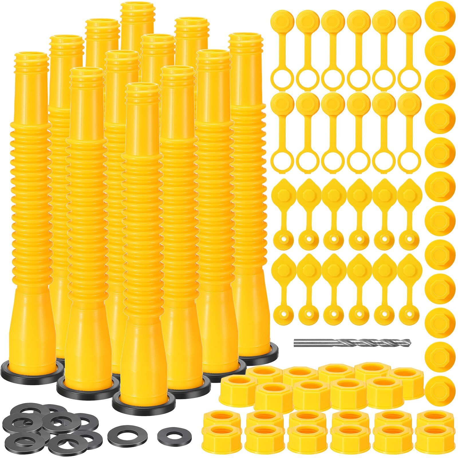 Datanly 12 Kit Gas Can Spout Replacement Set Gas Can Nozzle Kit Includes Gas Tank Nozzle Gas Can Caps Spout Cap Gasket Vent Cap Drill Bit Fit Most 1/2/5/10 Gal Oil Cans