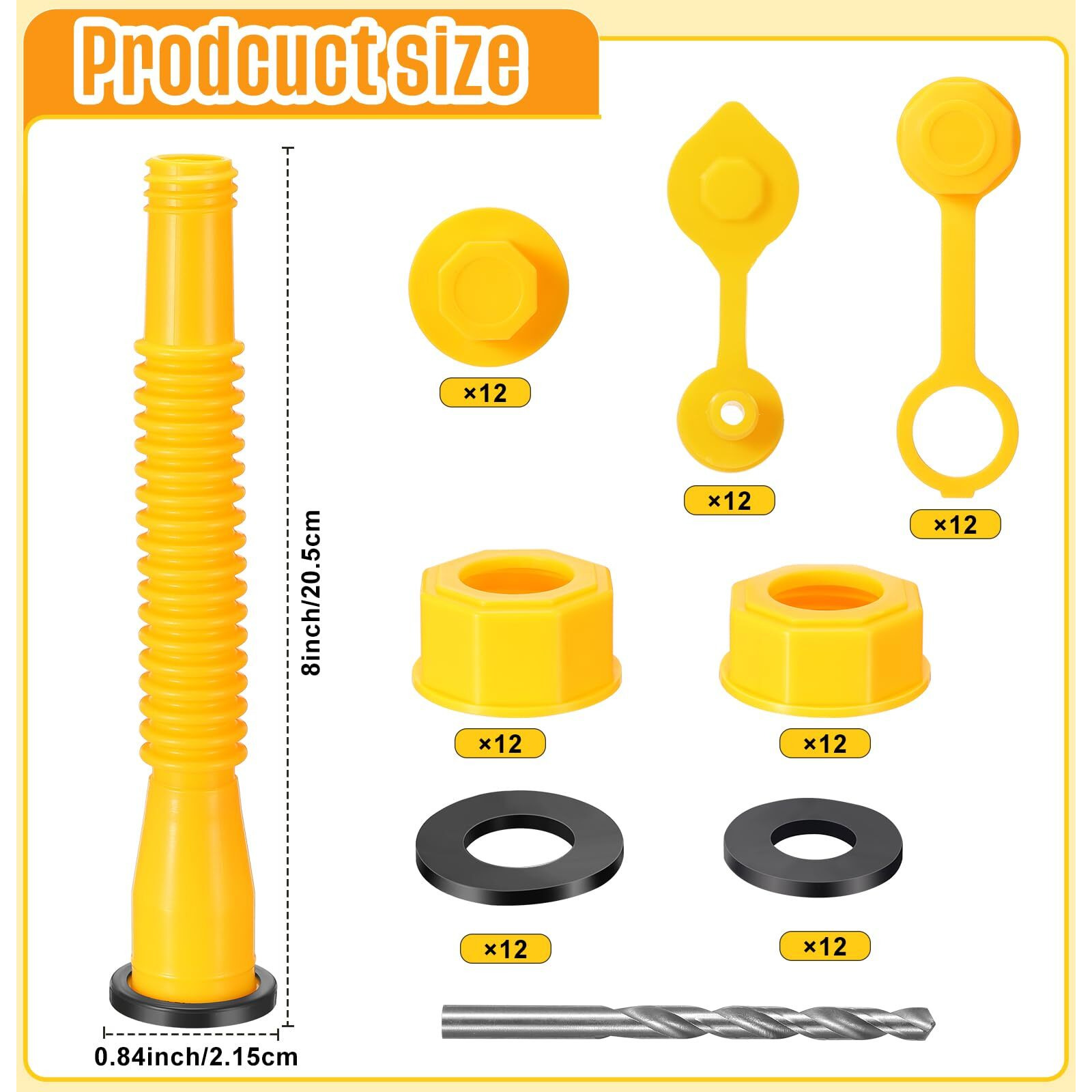 Datanly 12 Kit Gas Can Spout Replacement Set Gas Can Nozzle Kit Includes Gas Tank Nozzle Gas Can Caps Spout Cap Gasket Vent Cap Drill Bit Fit Most 1/2/5/10 Gal Oil Cans