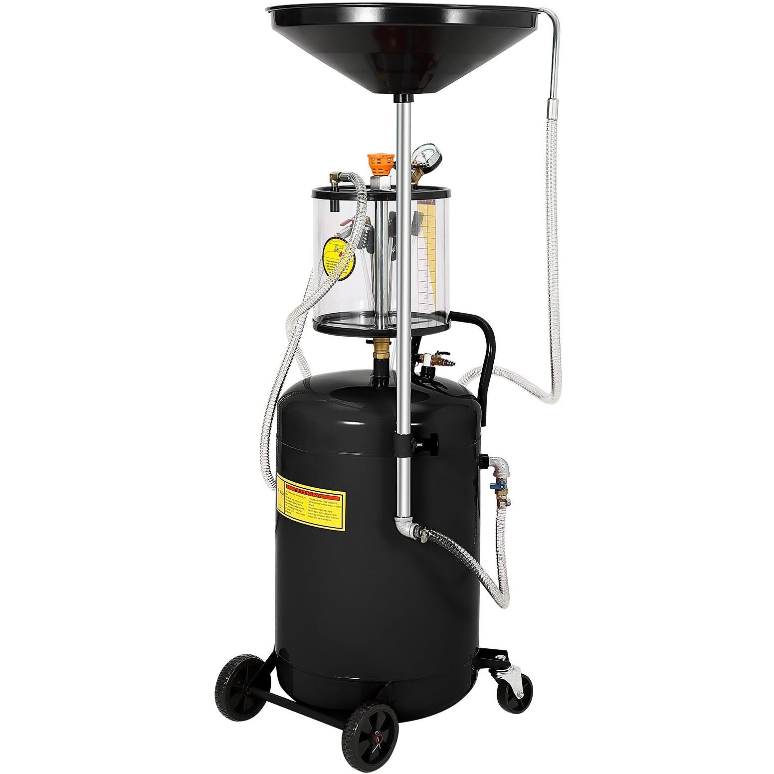20 Gallon Waste Oil Drain Tank, Air Operated Portable Oil Drainer With Adjustable Funnel, Fluid Fuel Transfer Drainage With Wheels, Oil Change Container For Automotive Workshops