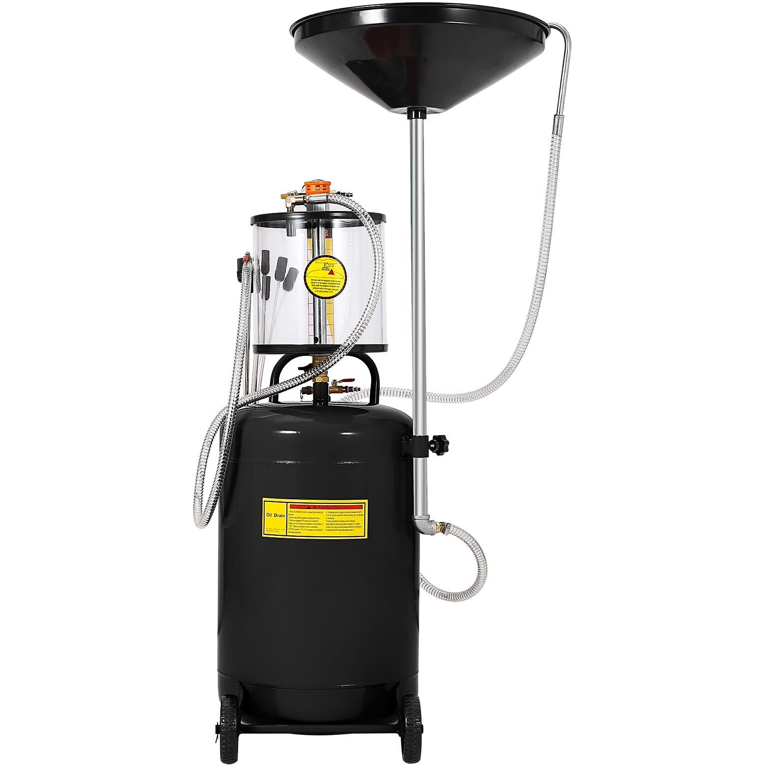 20 Gallon Waste Oil Drain Tank, Air Operated Portable Oil Drainer With Adjustable Funnel, Fluid Fuel Transfer Drainage With Wheels, Oil Change Container For Automotive Workshops