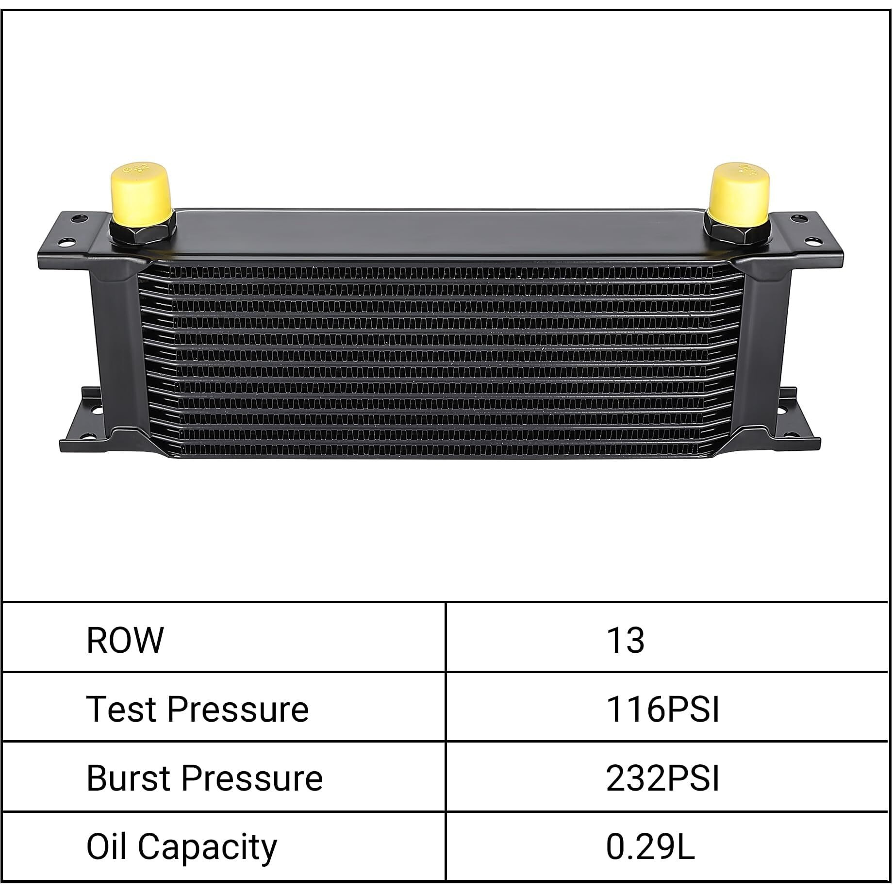 Evil Energy 13 Row Oil Cooler, 10An Stacked Plate Transmission Engine Cooler Universal British Radiator Aluminium Black