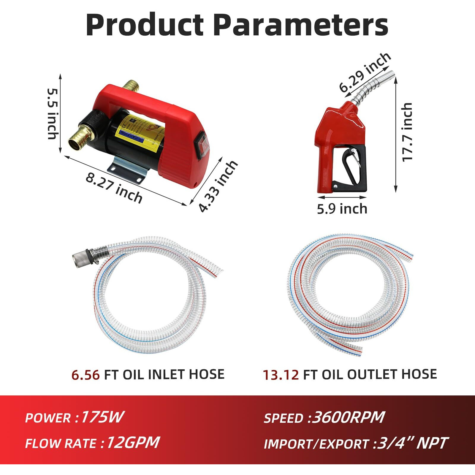Ebuy 12V Fuel Transfer Pump, 12Gpm Diesel Transfer Pump Kit, Self Priming Dc Electric Fuel Transfer Pump With Nozzle Hose, Suitable For Diesel, Kerosene, Transformer Oil
