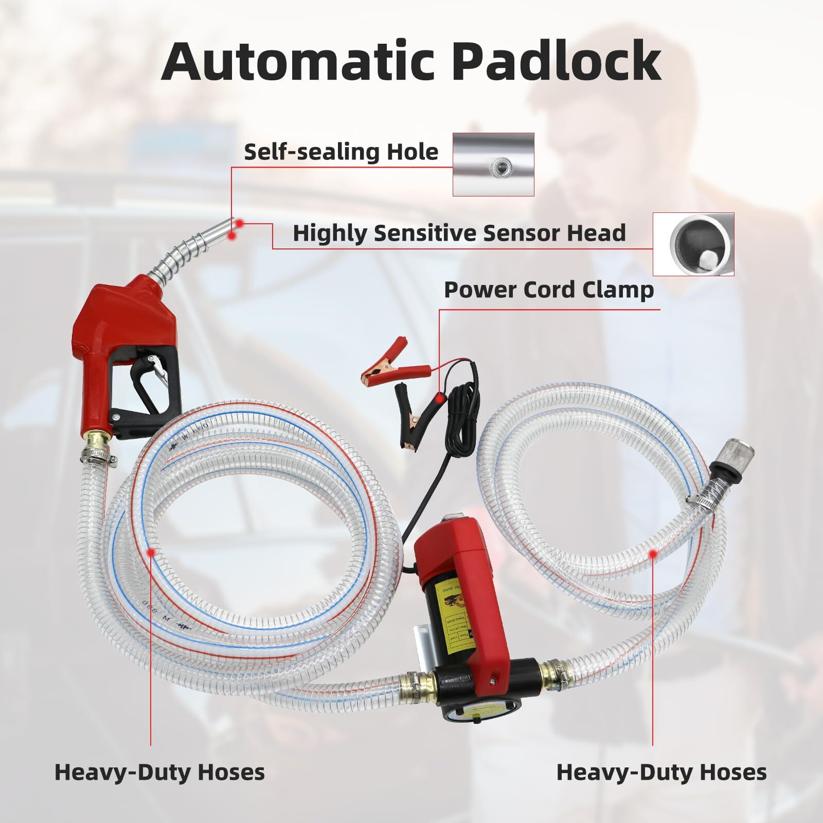Ebuy 12V Fuel Transfer Pump, 12Gpm Diesel Transfer Pump Kit, Self Priming Dc Electric Fuel Transfer Pump With Nozzle Hose, Suitable For Diesel, Kerosene, Transformer Oil