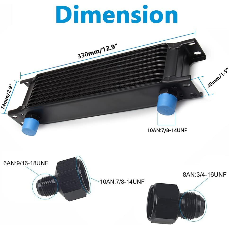 Htracing 10 Row An10 10An Transmission Oil Cooler Kit Stacked Plate With 6An 8An Adapter Universal Engine Transmission British Radiator Oil Cooler Condenser Aluminium Alloy Black