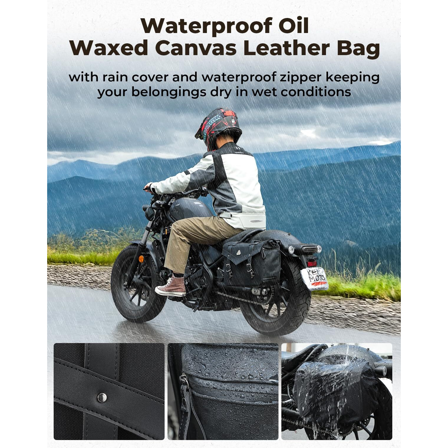 Kemimoto Motorcycle Saddlebag Waterproof Oil Waxed Canvas Leather Universal Single Side Bag Compatible With Softail Dyna Sportster Cruiser (15L)