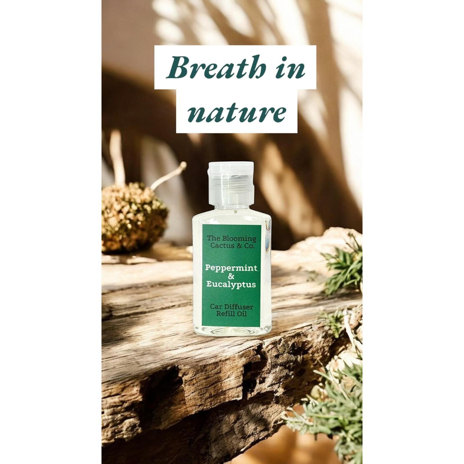 Car Air Freshener Refill Oil - Fragrance Oil Diffuser Refill - Car Diffuser Refill - Reed Diffuser Refill -The Blooming Cactus & Co. - (Peppermint & Eucalyptus)
