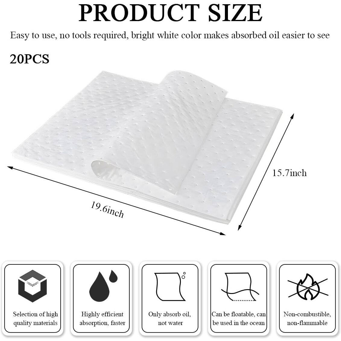 Shmzk 20 Pcs Spill Absorbent Pads, 15"" X 20"" Premium Oil Absorbing Mats For Absorbing Protecting Garage Basement, White Reusable Absorbing Heavy Weight Oil-Only Absorbent Mat Pad