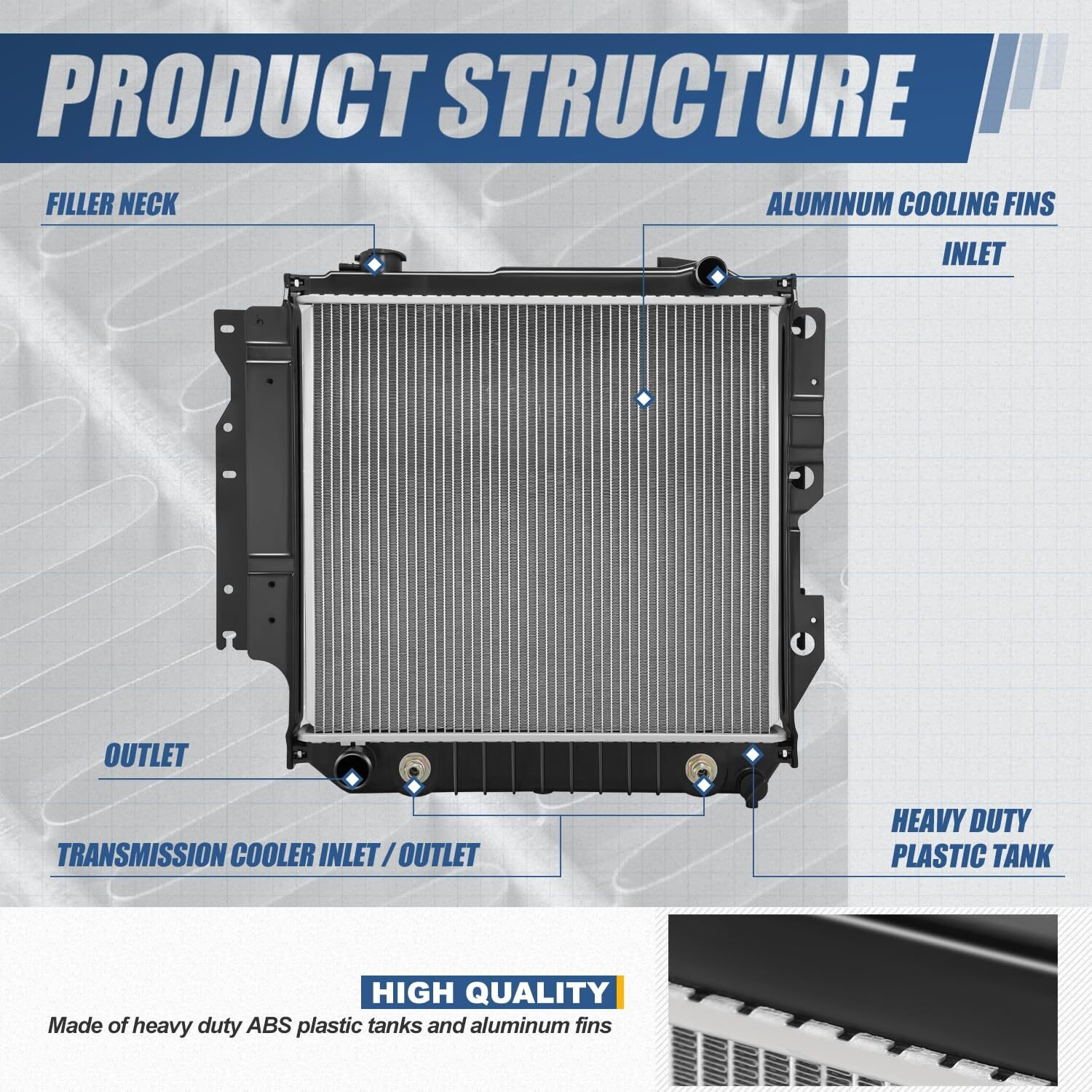 Auto Dynasty Radiator Compatible With 2005-2006 Jeep Wrangler, Dpi 2841 Aluminum Radiator, 1-Row Radiator W/Transmission Oil Cooler, Natural Black/Metallic