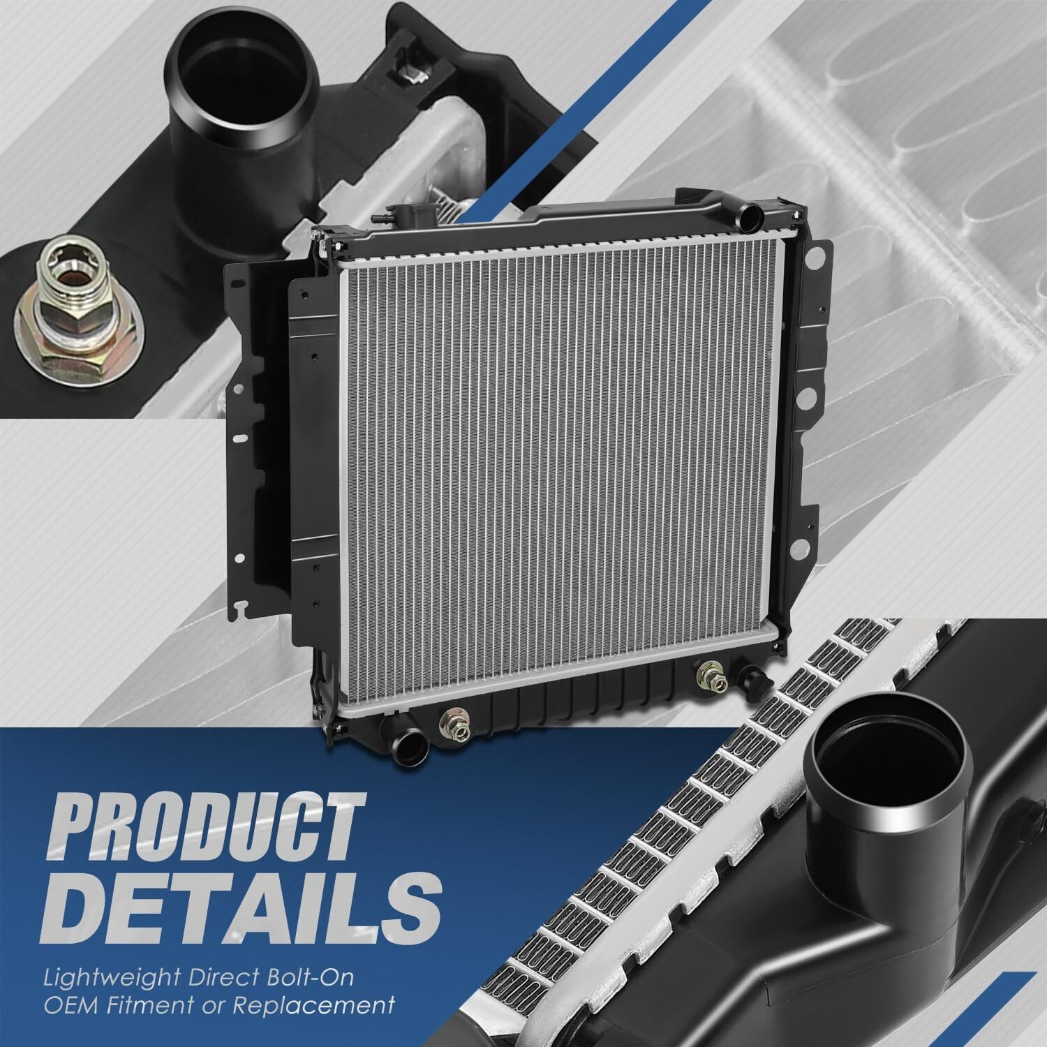 Auto Dynasty Radiator Compatible With 2005-2006 Jeep Wrangler, Dpi 2841 Aluminum Radiator, 1-Row Radiator W/Transmission Oil Cooler, Natural Black/Metallic