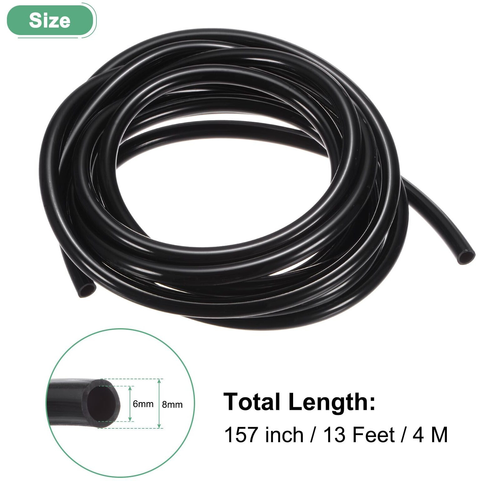 M Meterxity Tubing Carburetor Fuel Vent Line, 6Mm(0.24"") Id 8Mm(0.31"") Od 4M(13') Long Polyurethane Gas Oil Tube For Atv/Go Kart/Dirt Bike, Universal Petrol Pipe Replacement [Black]