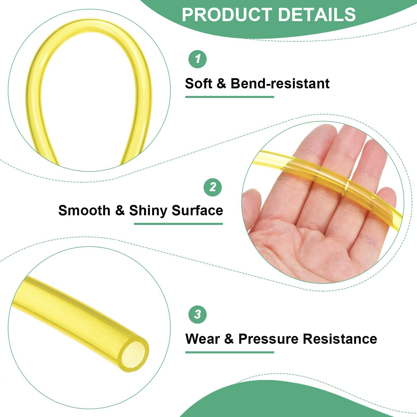 M Meterxity Tubing Carburetor Fuel Vent Line, 6Mm(0.24"") Id 8Mm(0.31"") Od 1.5M(5') Long Polyurethane Gas Oil Tube For Atv/Go Kart/Dirt Bike, Universal Petrol Pipe Replacement [Yellow]