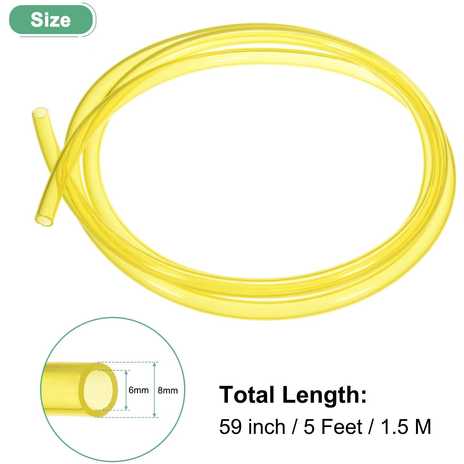 M Meterxity Tubing Carburetor Fuel Vent Line, 6Mm(0.24"") Id 8Mm(0.31"") Od 1.5M(5') Long Polyurethane Gas Oil Tube For Atv/Go Kart/Dirt Bike, Universal Petrol Pipe Replacement [Yellow]