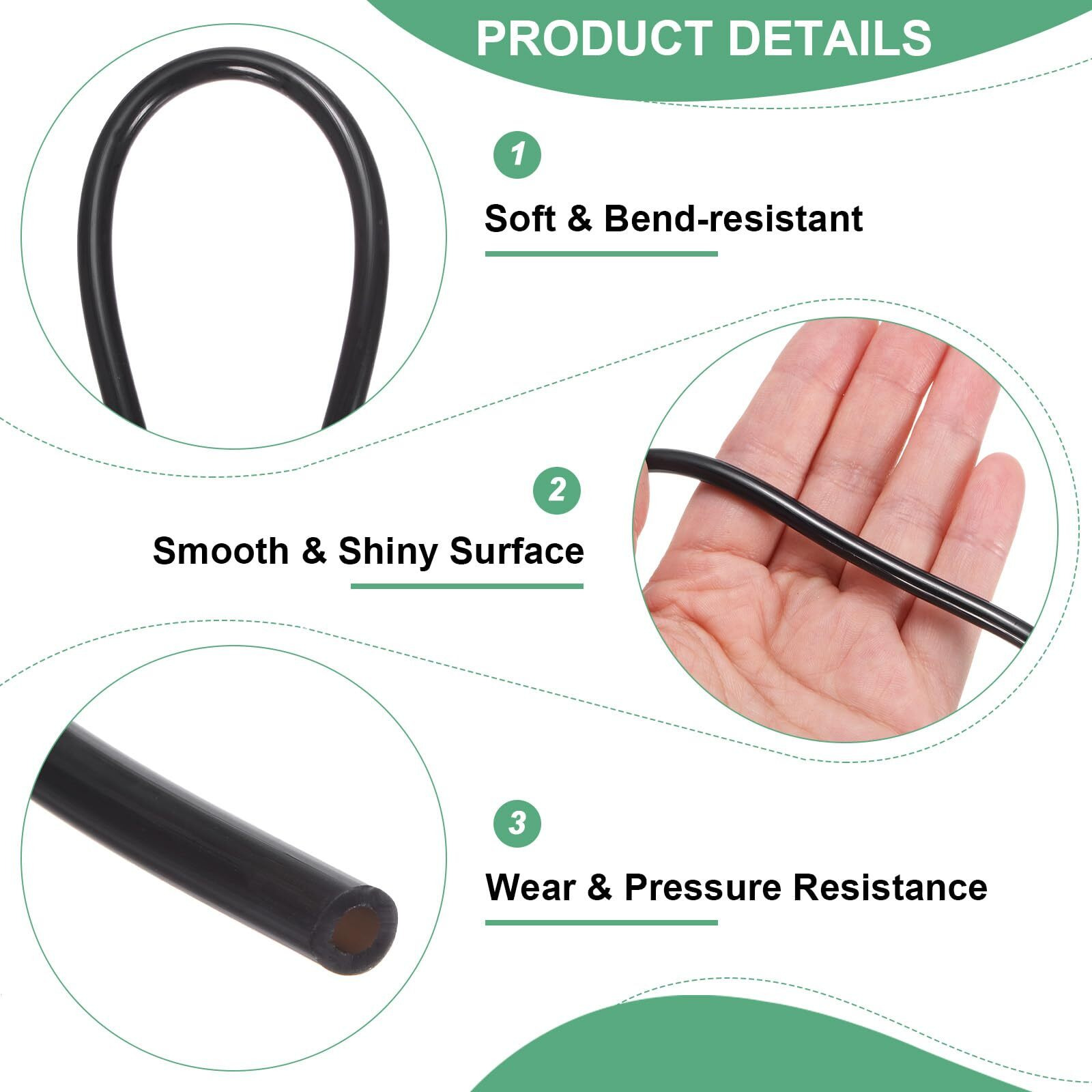 M Meterxity Tubing Carburetor Fuel Vent Line, 2.5Mm(0.1"") Id 5Mm(0.2"") Od 1.5M(5') Long Polyurethane Gas Oil Tube For Atv/Go Kart/Dirt Bike, Universal Petrol Pipe Replacement [Black]