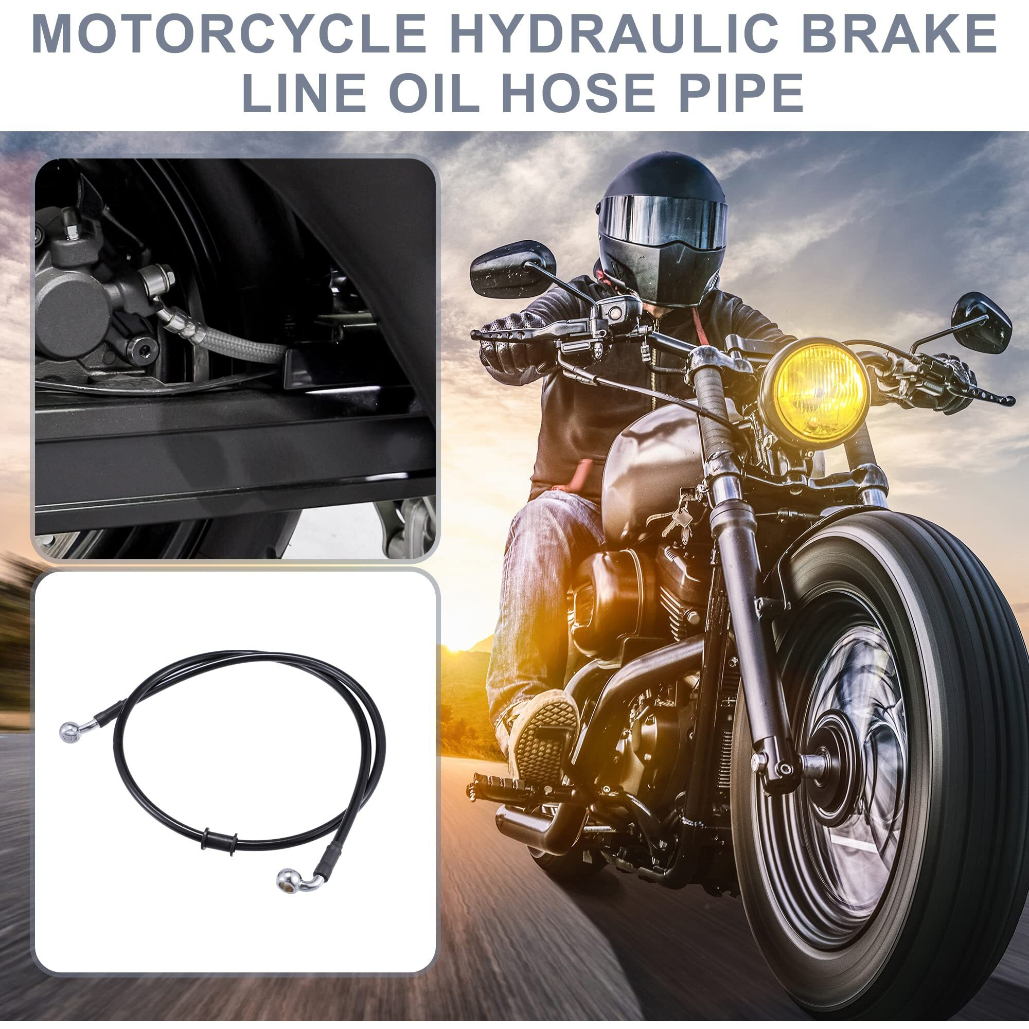 X Autohaux 100Cm An3 M10 Car Hydraulic Brake Line Oil Hose Pipe Fitting 28 90 Stainless Steel For Car Motorcycle Dirt Racing Bike Black