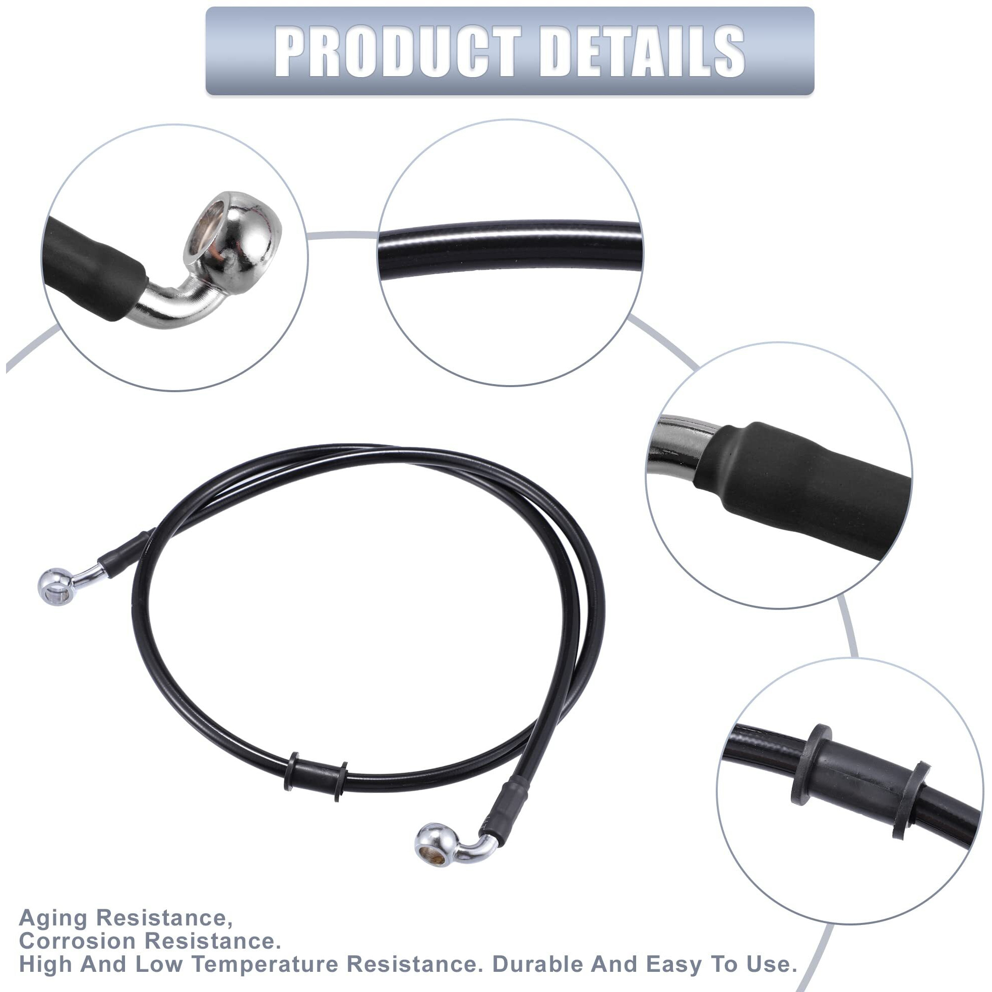 X Autohaux 100Cm An3 M10 Car Hydraulic Brake Line Oil Hose Pipe Fitting 28 90 Stainless Steel For Car Motorcycle Dirt Racing Bike Black