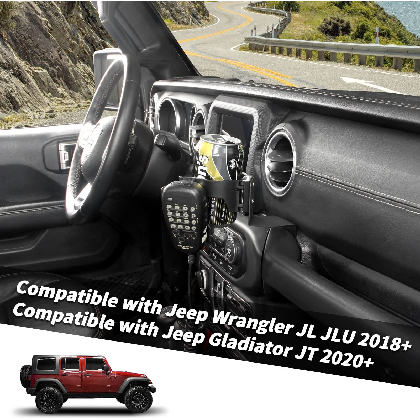 Jimen For Jl Phone Holder, Passenger Grab Bar Cellphone Mount Drink Cup Holder Cb Mic Holder Compatible With 2018-2023 Jeep Wrangler Jl Jlu & Jeep Gladiator Jt