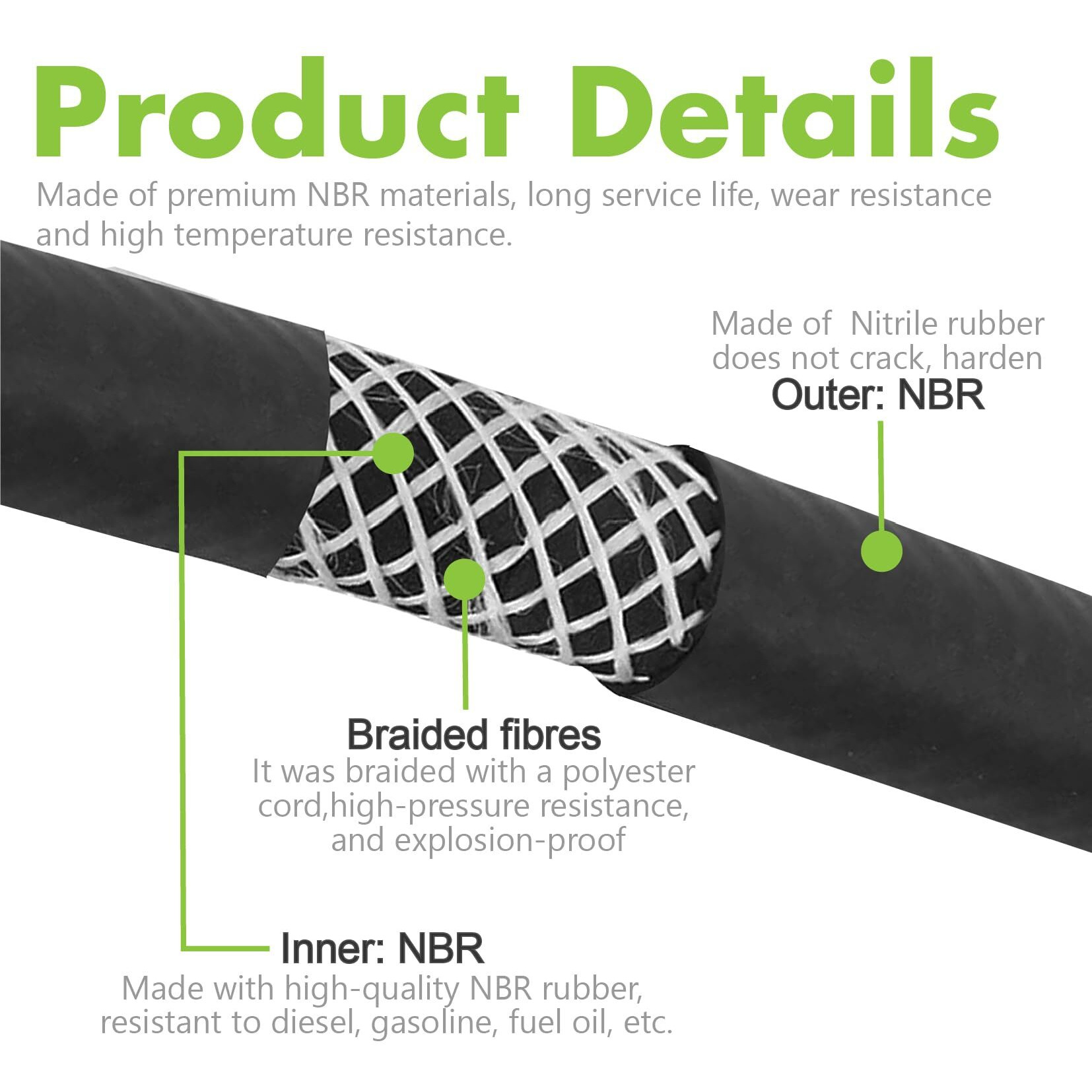 Jeemiter 1/4"" & 3/8"" Fuel Line Hose Oil Hose Push Lock Nbr Rubber 10Ft For Each 300Psi For Small Engines, Gas, Oil, Coolants Hose