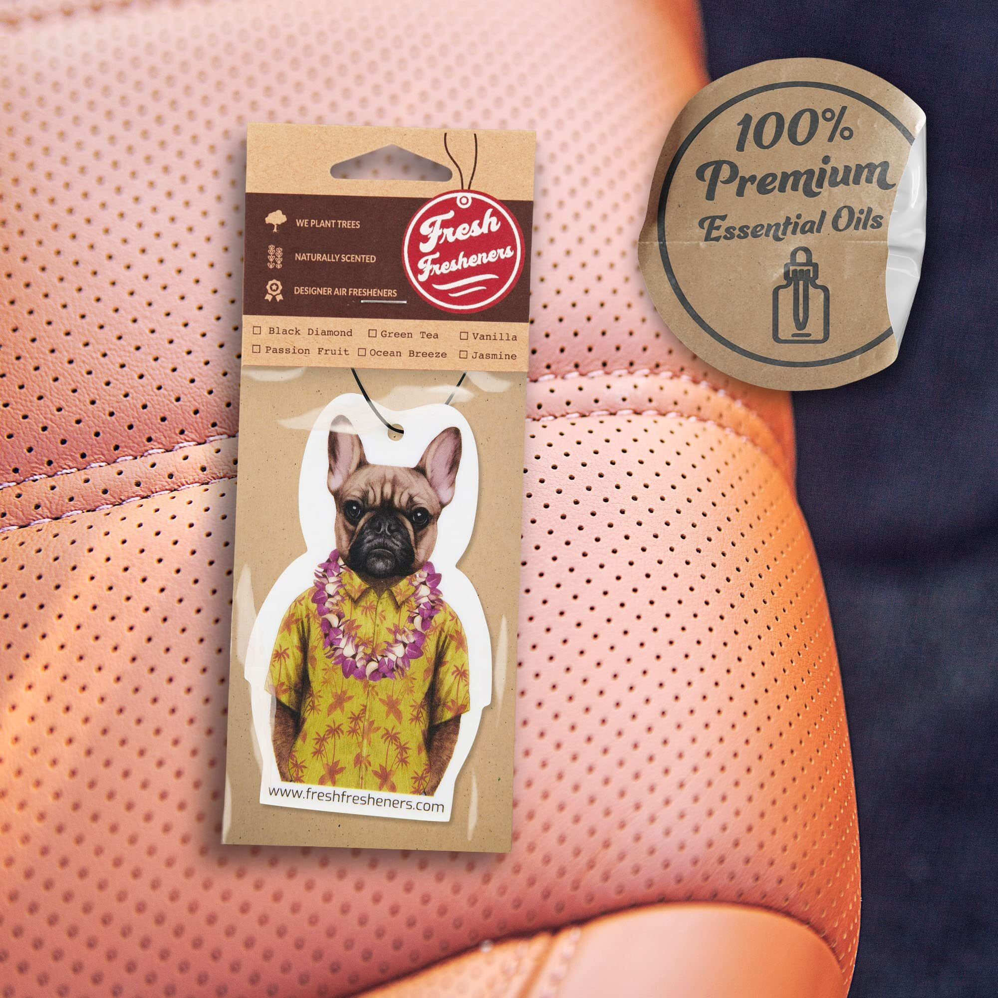 Air Freshener Scented With Essential Oils By Fresh Fresheners (French Bulldog Lover 3-Pack)
