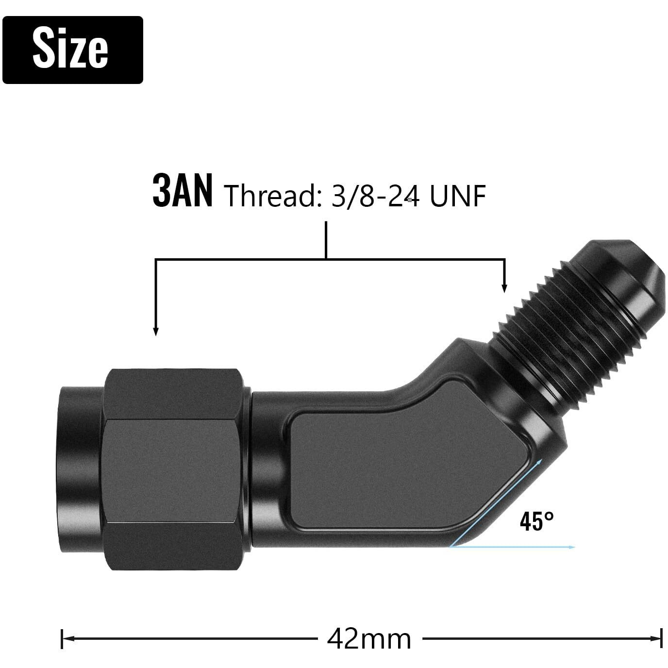 Truckmeter 45 Degree 3An Female To 3An Male Swivel Flare Union Fitting Adapter, Black Hard Aluminum Hex Anodized Connector, Automotive Accessories Suitable For Vehicle Fuel Oil Line Modification