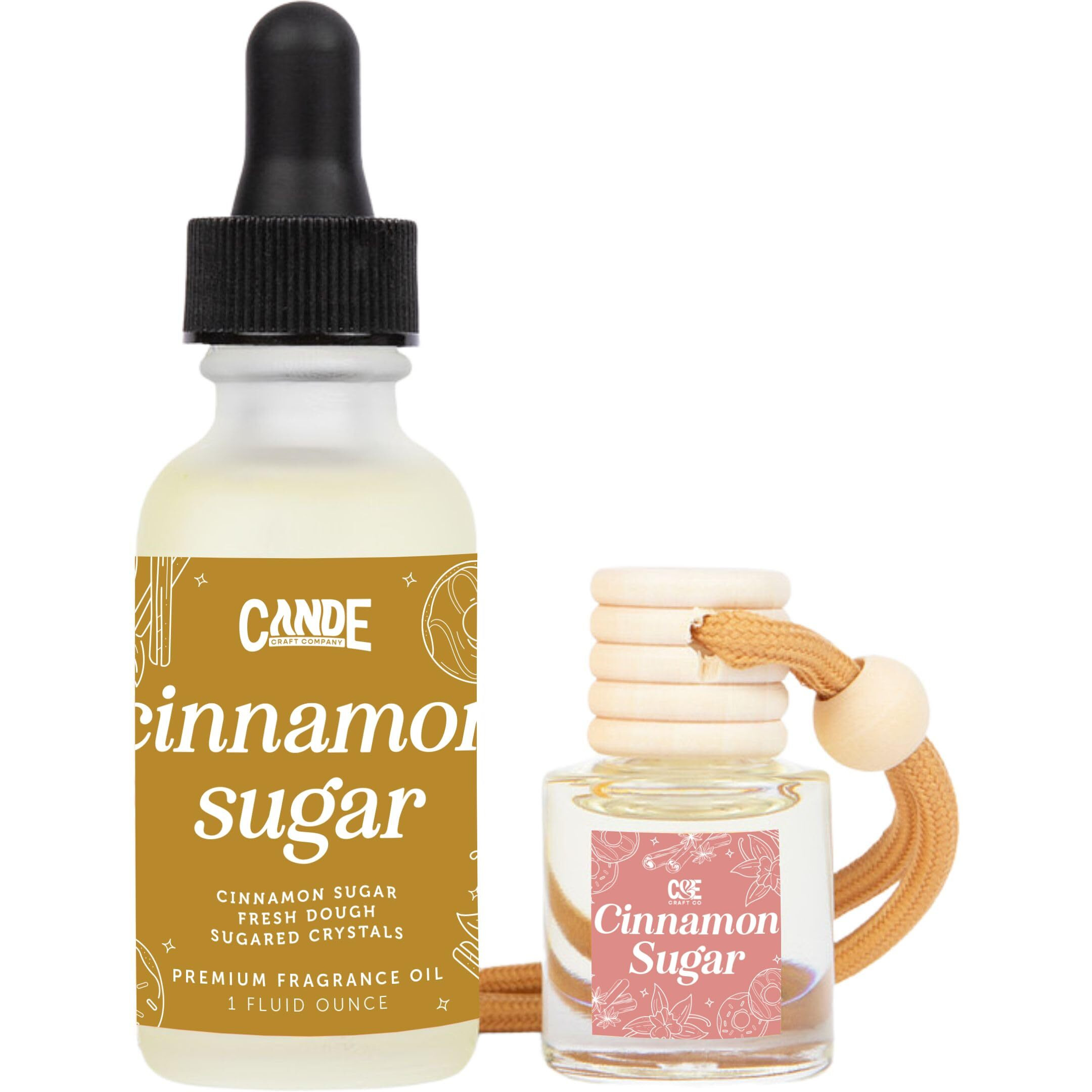 Car Air Freshener & Refill Bundle - Hanging Scent Diffuser For Car, Long-Lasting Essential Oil Car Fragrance, Reusable Glass Bottle + Refill, 2 Pack (Cinnamon Sugar)